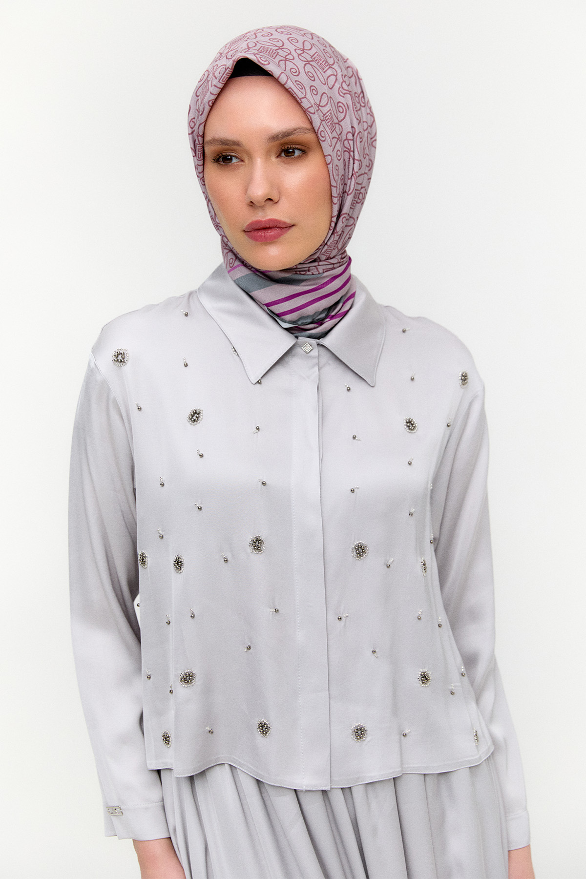 Boncuk İşlemeli İkili Saten Takım, Tesettür Giyim