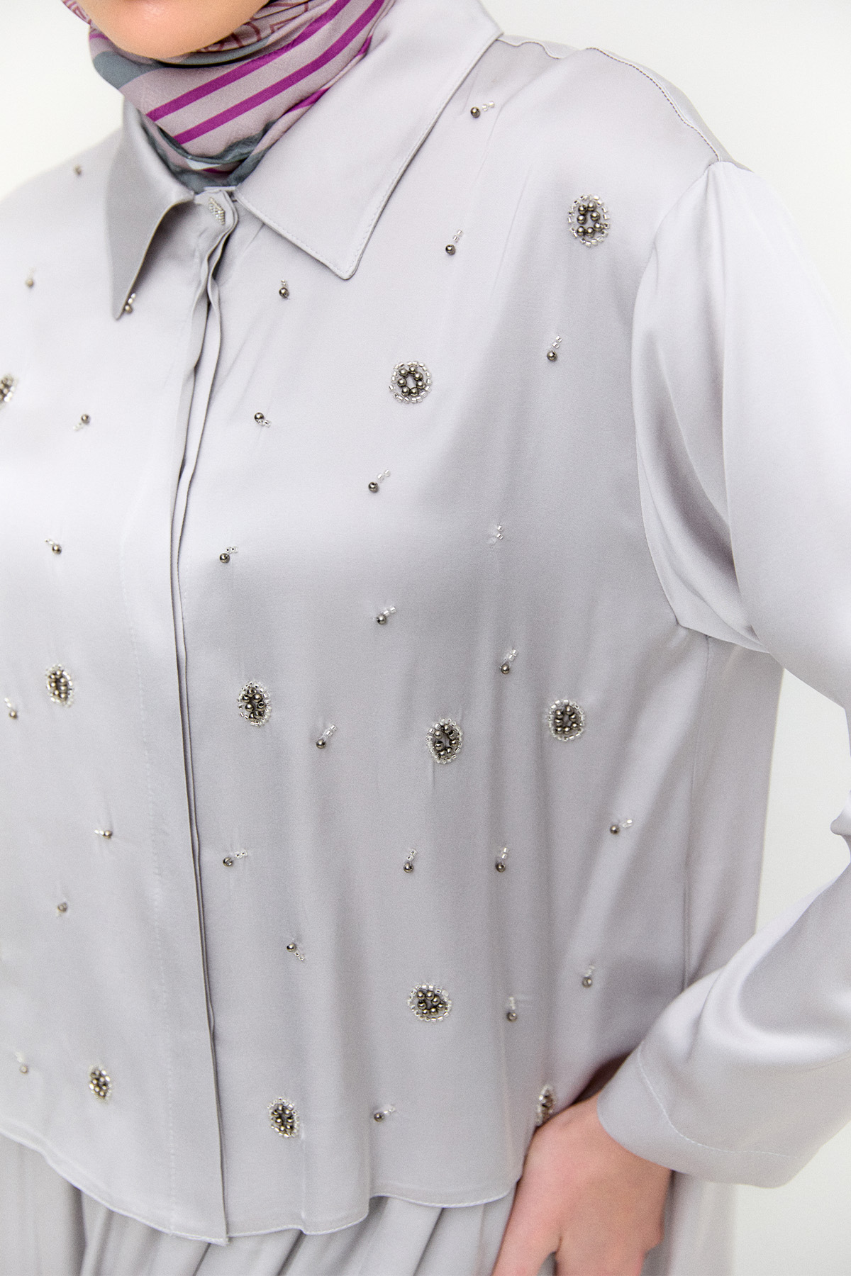 Boncuk İşlemeli İkili Saten Takım, Tesettür Giyim