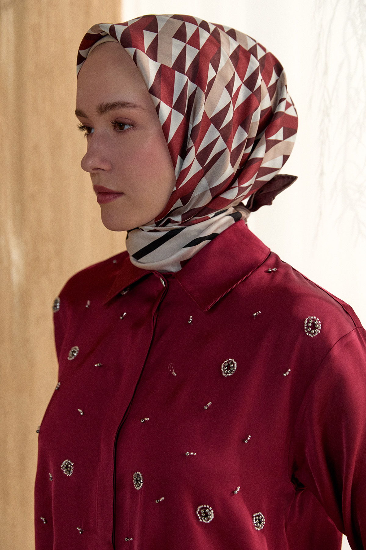 Boncuk İşlemeli İkili Saten Takım, Tesettür Giyim