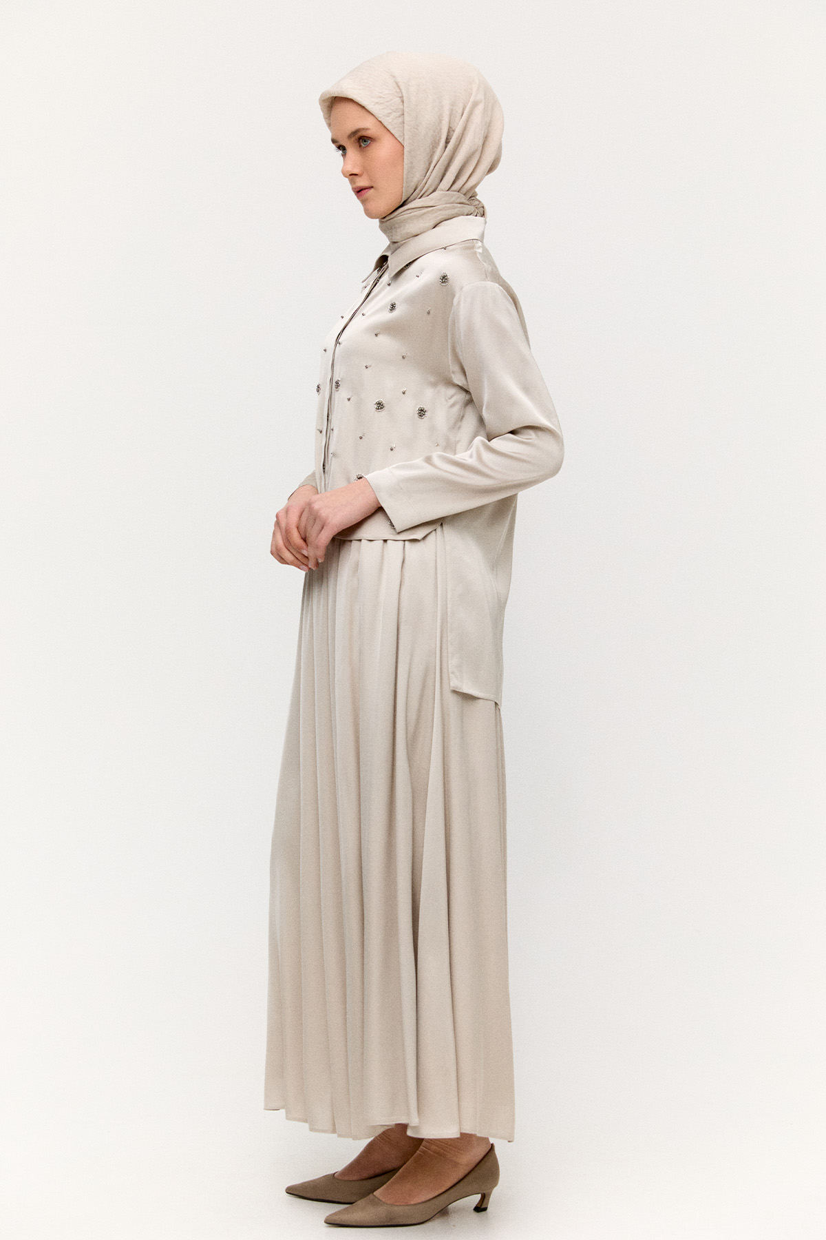 Boncuk İşlemeli İkili Saten Takım, Tesettür Giyim