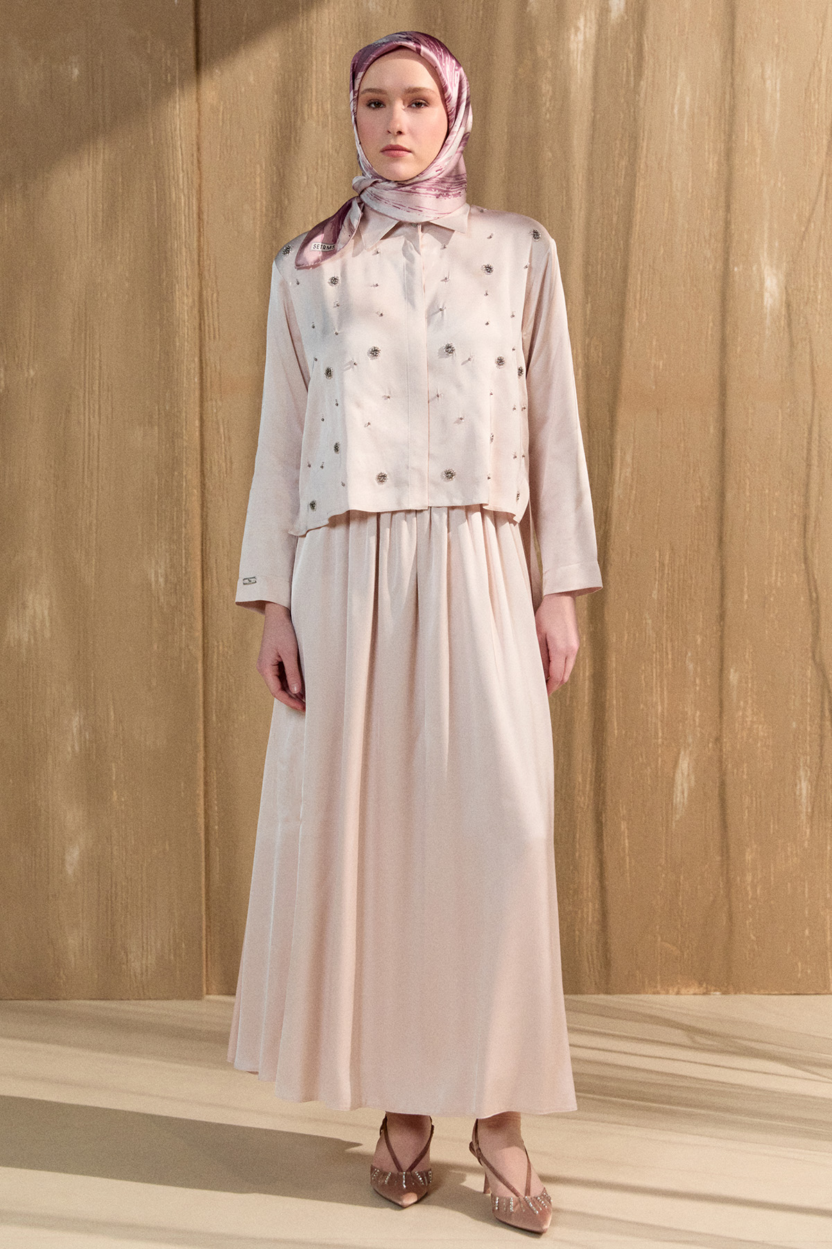 Boncuk İşlemeli İkili Saten Takım, Tesettür Giyim