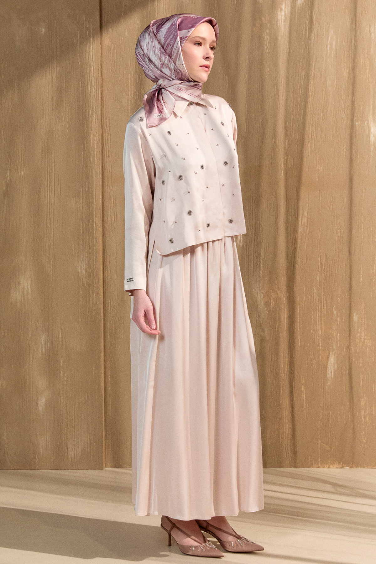 Boncuk İşlemeli İkili Saten Takım, Tesettür Giyim