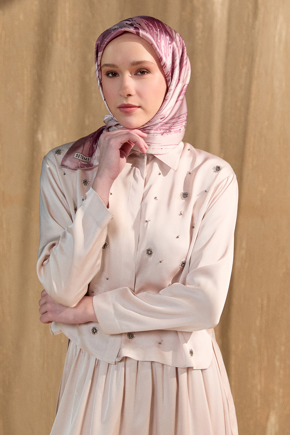 Boncuk İşlemeli İkili Saten Takım, Tesettür Giyim