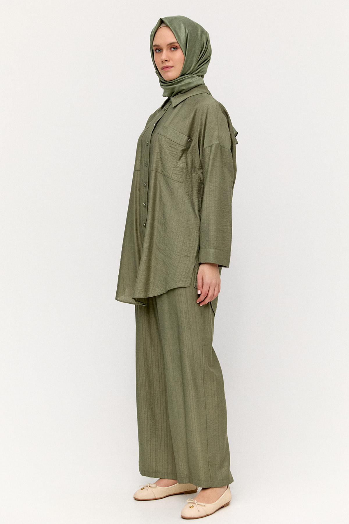 Çizgi Dokulu Oversize Takım, Tesettür Giyim