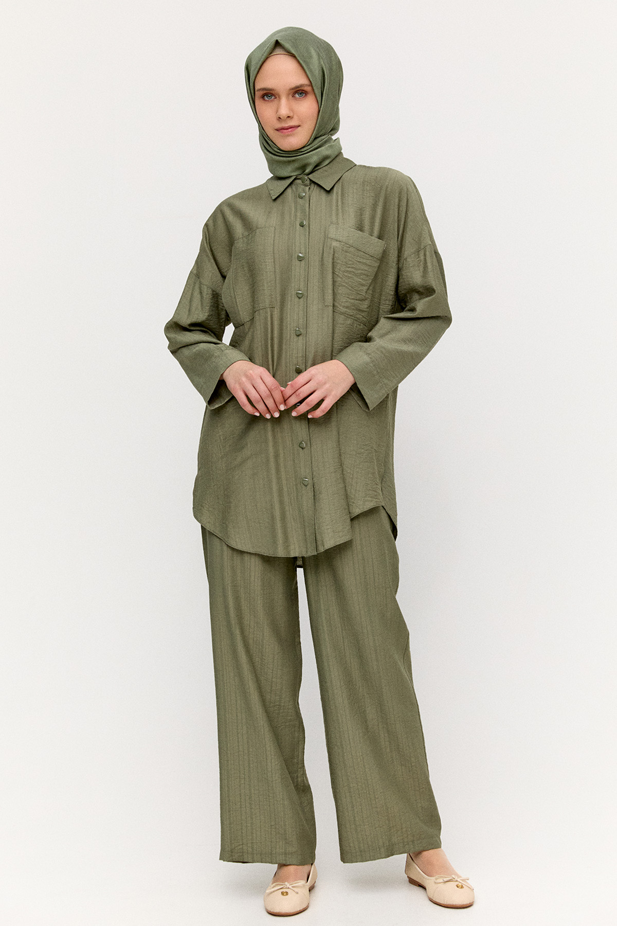 Çizgi Dokulu Oversize Takım, Tesettür Giyim