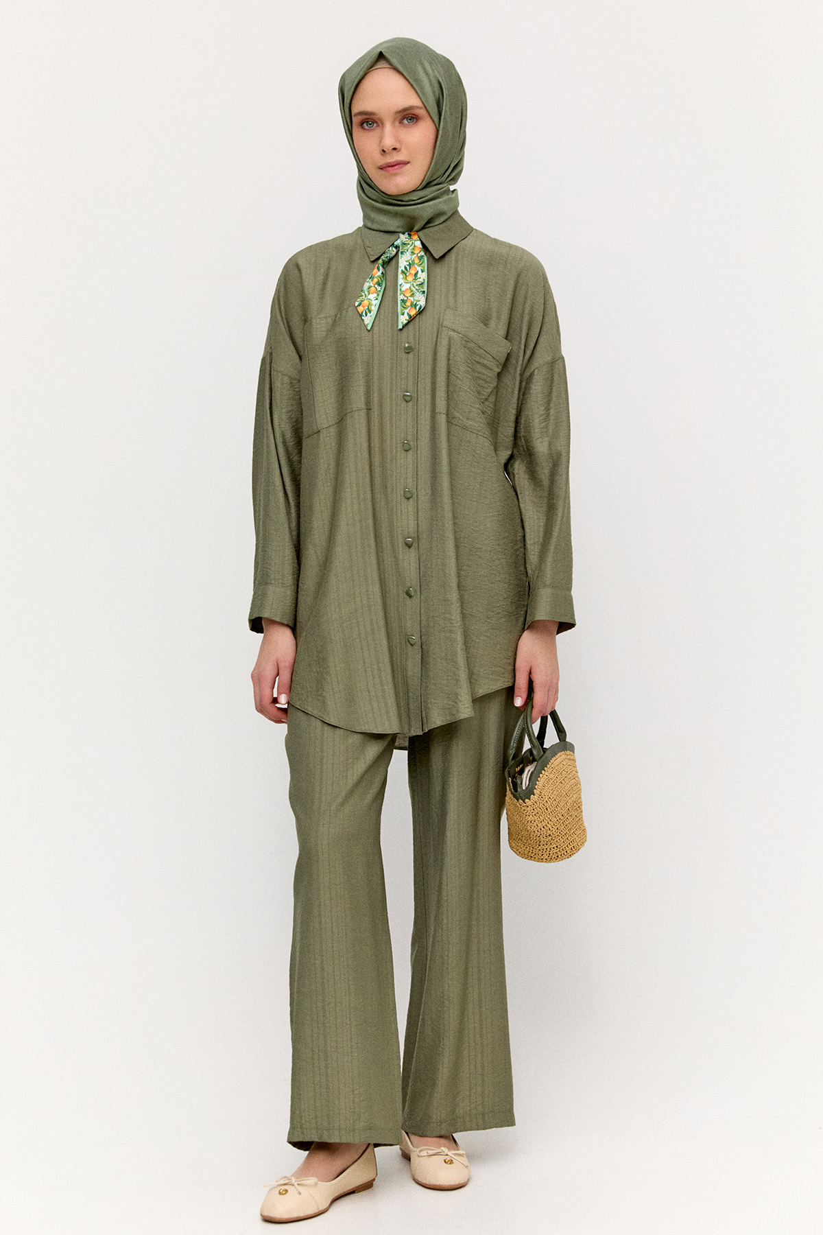 Çizgi Dokulu Oversize Takım, Tesettür Giyim