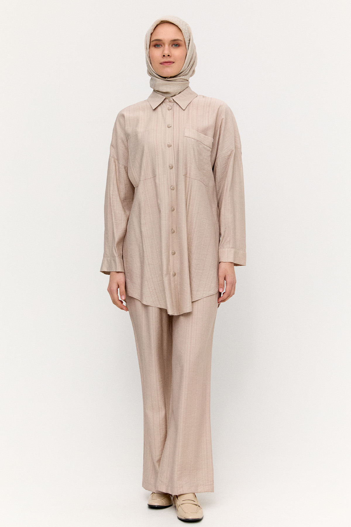 Çizgi Dokulu Oversize Takım, Tesettür Giyim