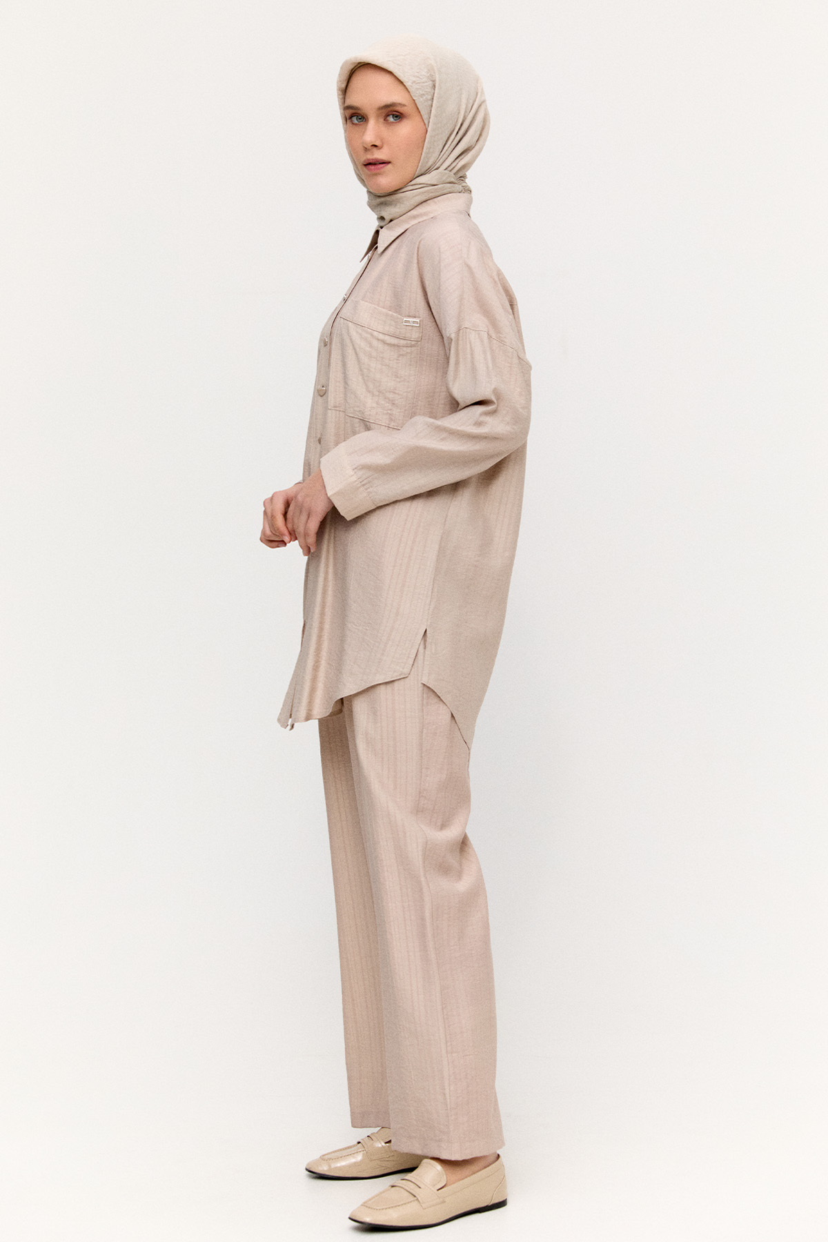 Çizgi Dokulu Oversize Takım, Tesettür Giyim