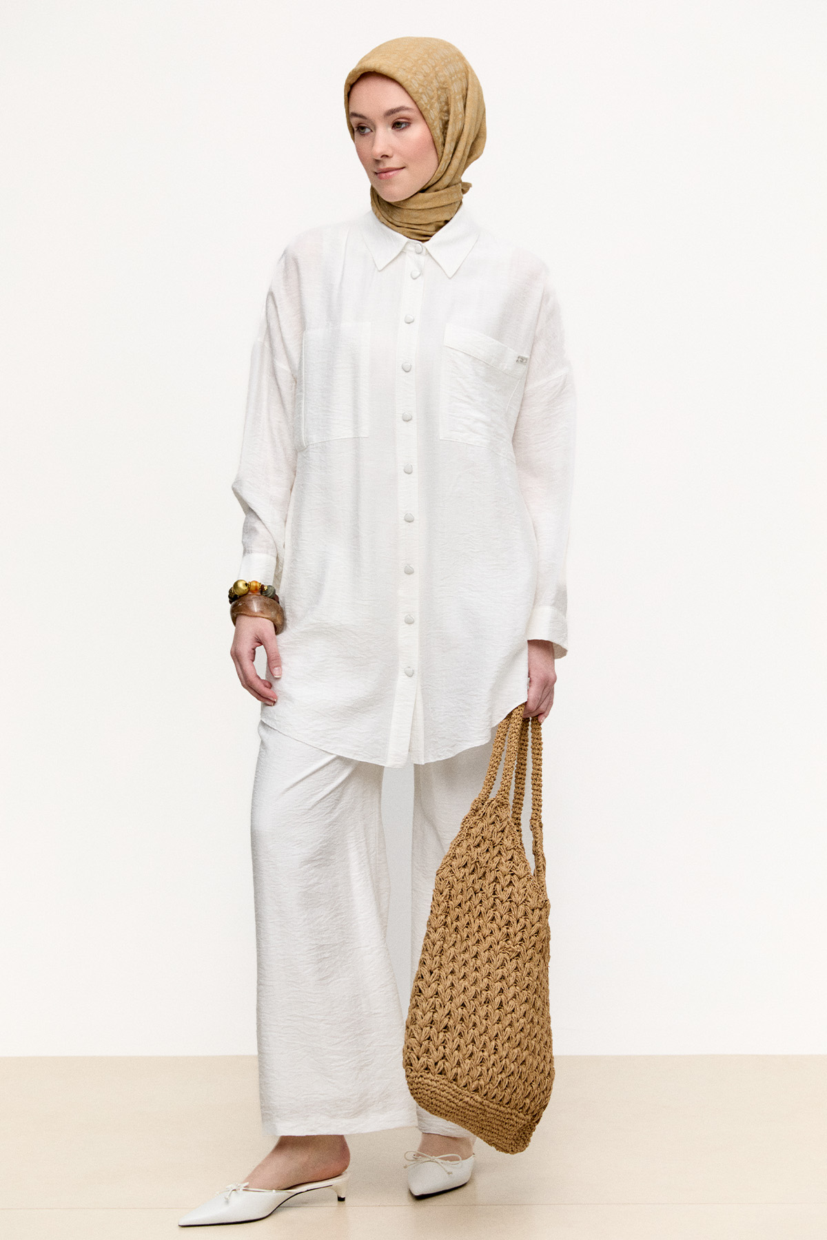 Çizgi Dokulu Oversize Takım, Tesettür Giyim