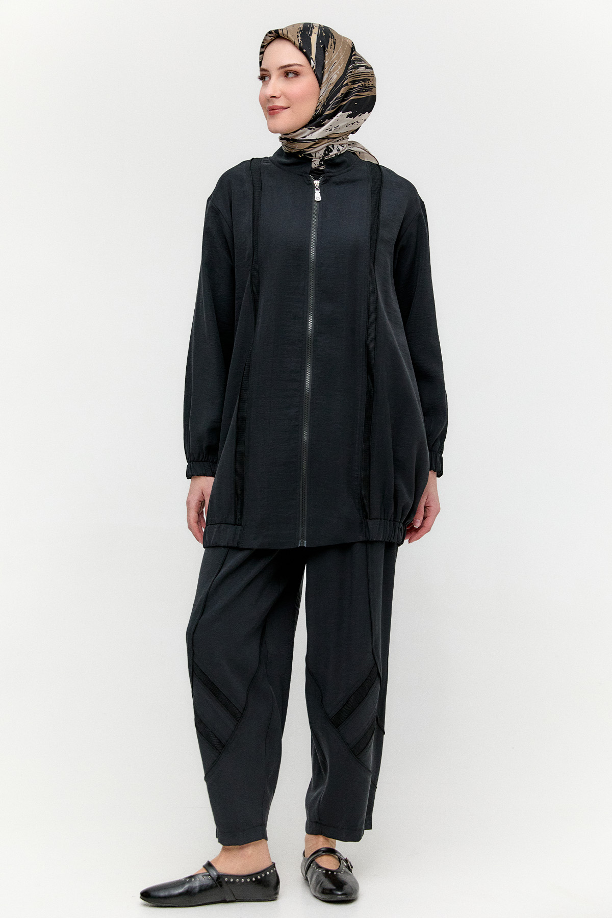 File Şerit Detaylı Modal Takım, Tesettür Giyim
