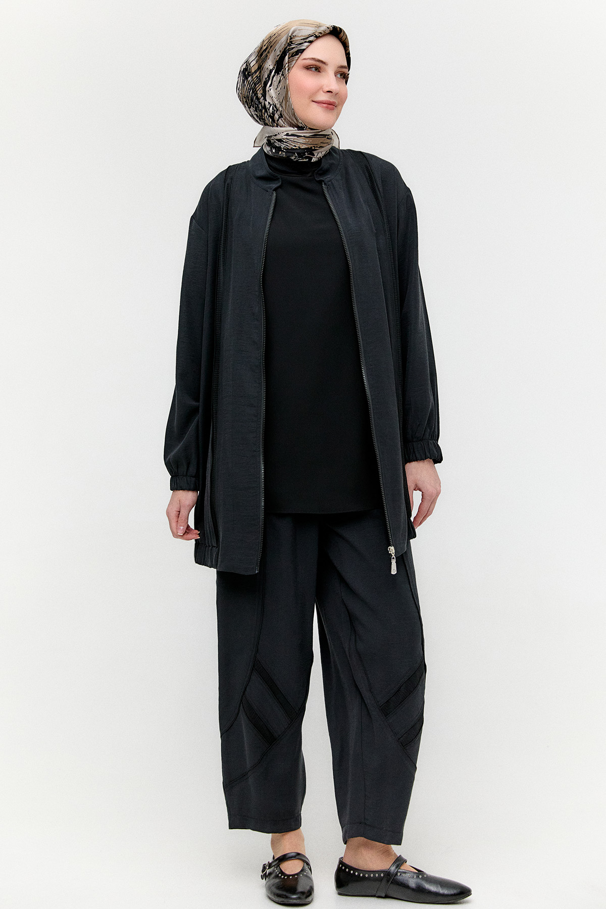 File Şerit Detaylı Modal Takım, Tesettür Giyim