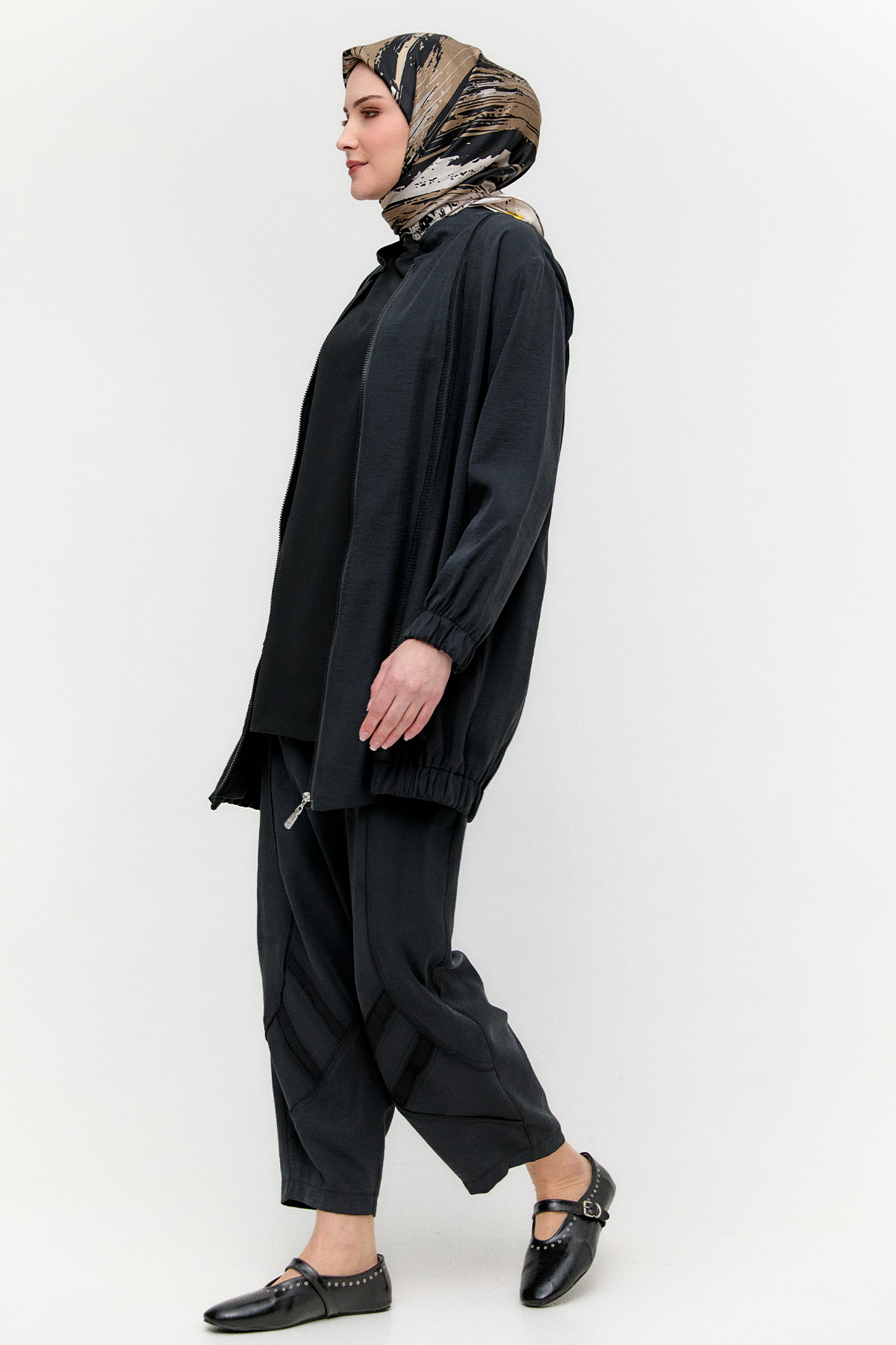 File Şerit Detaylı Modal Takım, Tesettür Giyim
