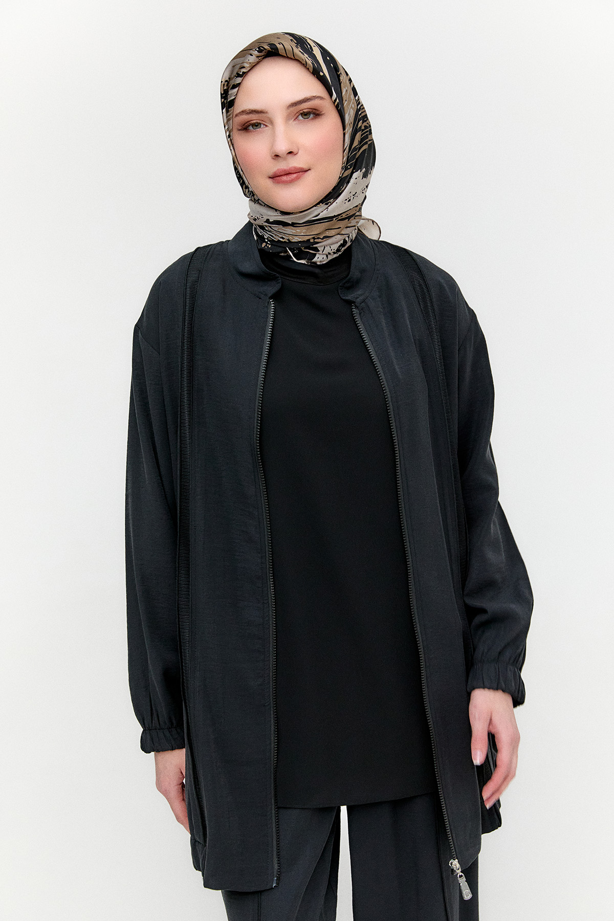 File Şerit Detaylı Modal Takım, Tesettür Giyim