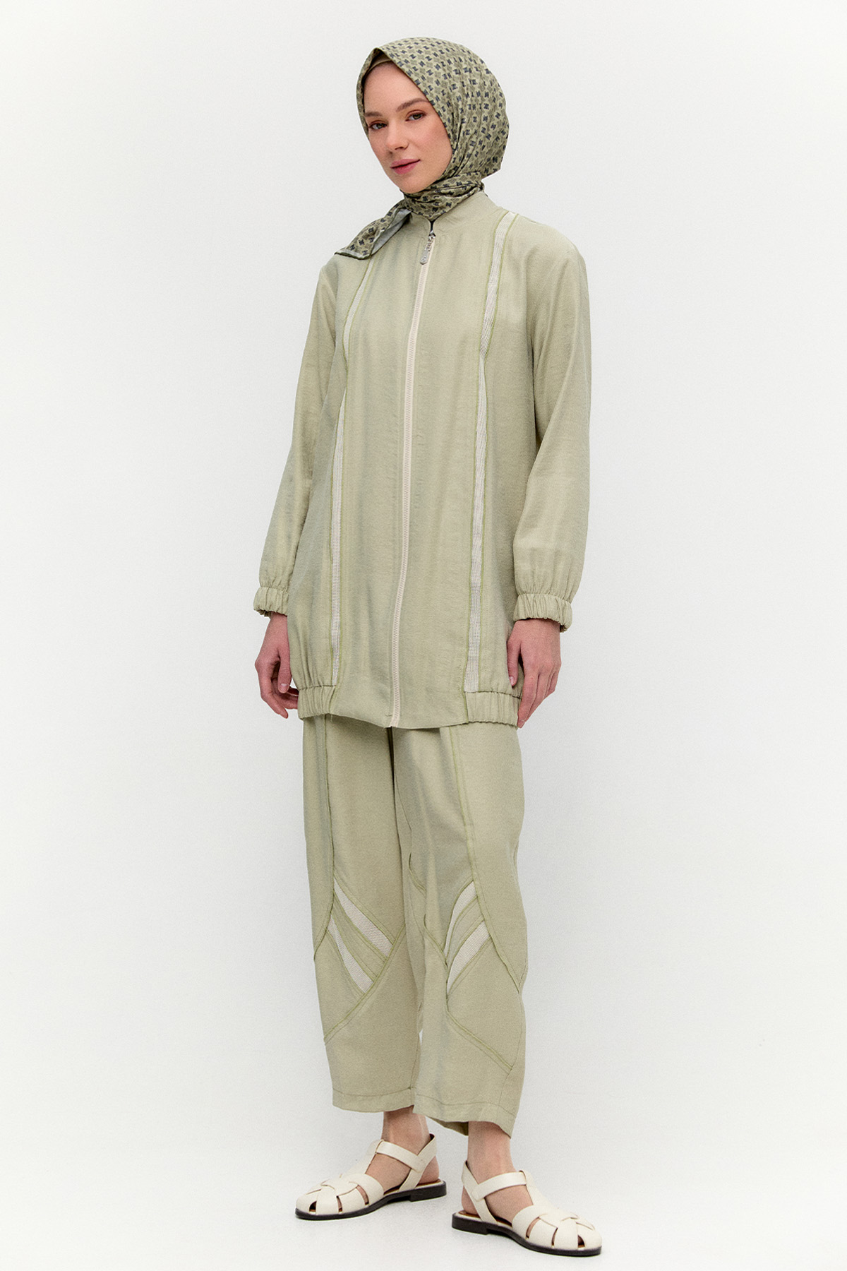 File Şerit Detaylı Modal Takım, Tesettür Giyim