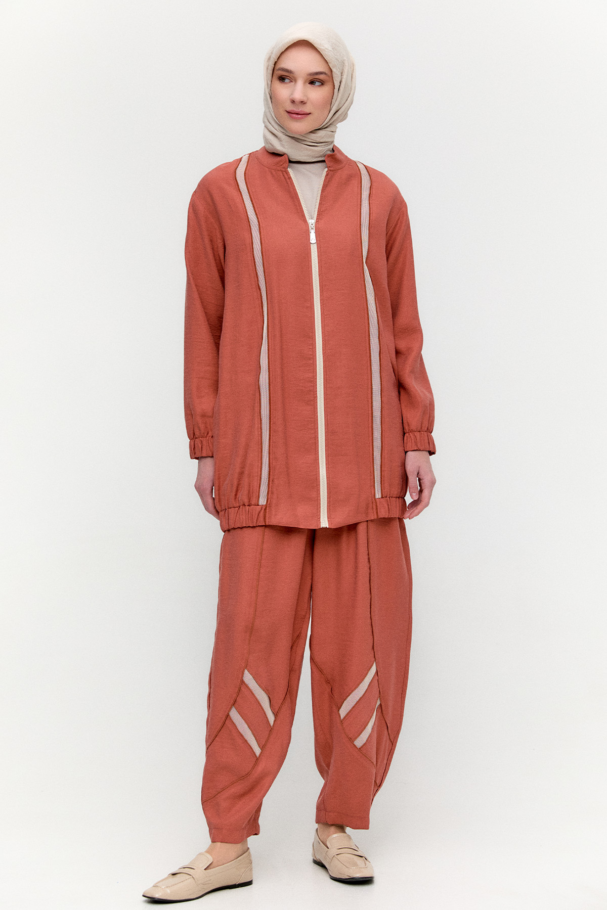 File Şerit Detaylı Modal Takım, Tesettür Giyim
