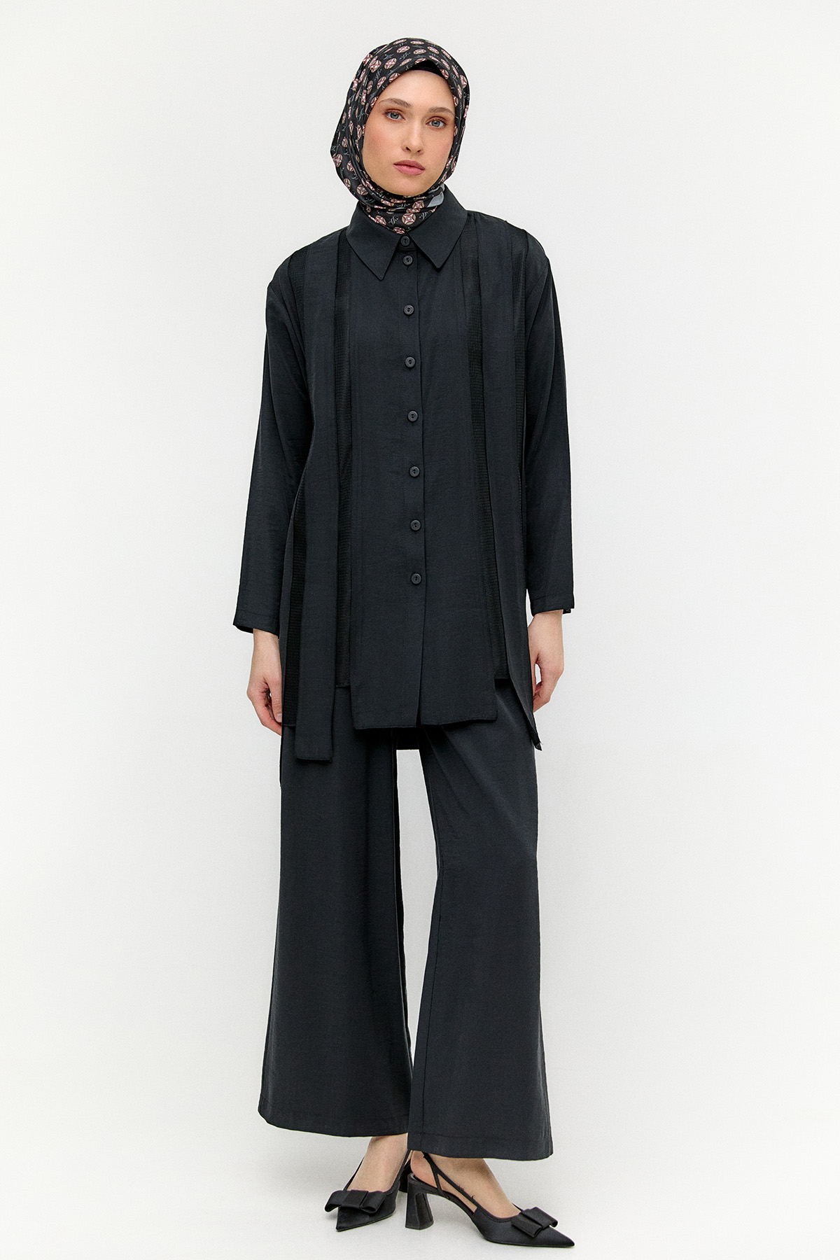 Şeritli File Detaylı İkili Takım, Tesettür Giyim