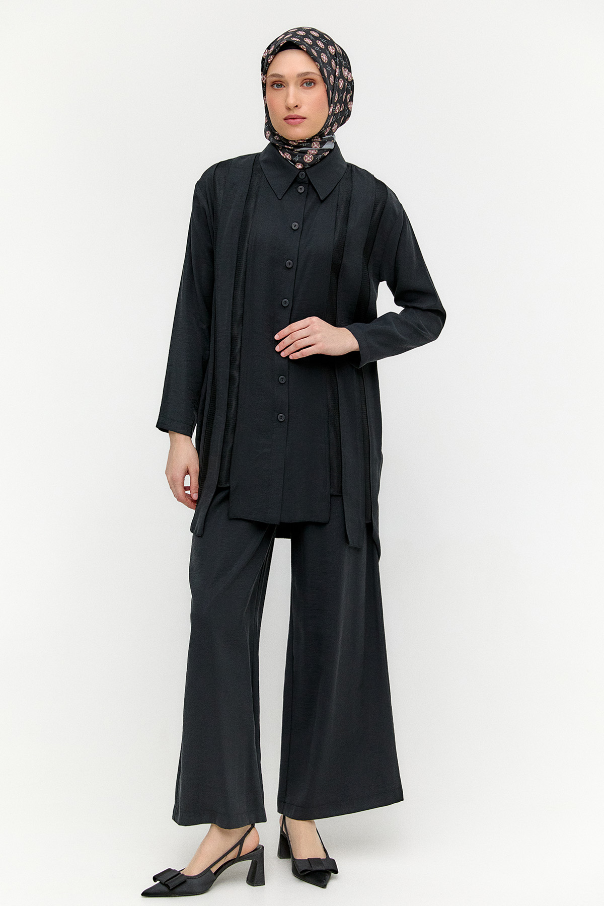 Şeritli File Detaylı İkili Takım, Tesettür Giyim