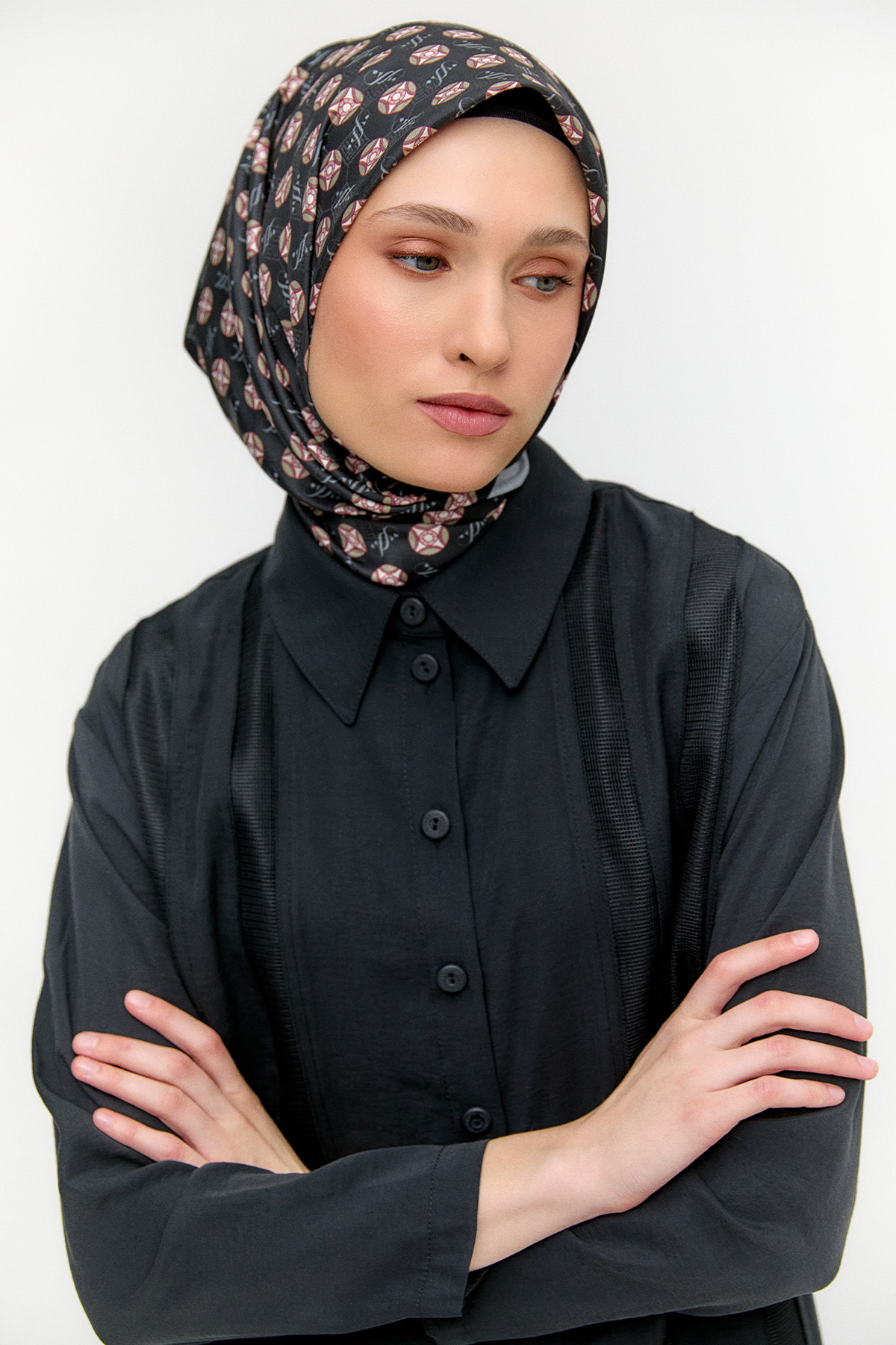 Şeritli File Detaylı İkili Takım, Tesettür Giyim