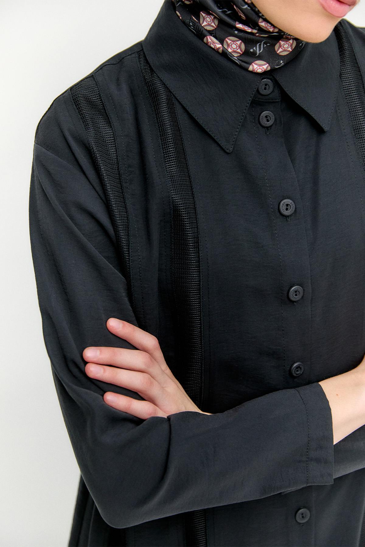 Şeritli File Detaylı İkili Takım, Tesettür Giyim