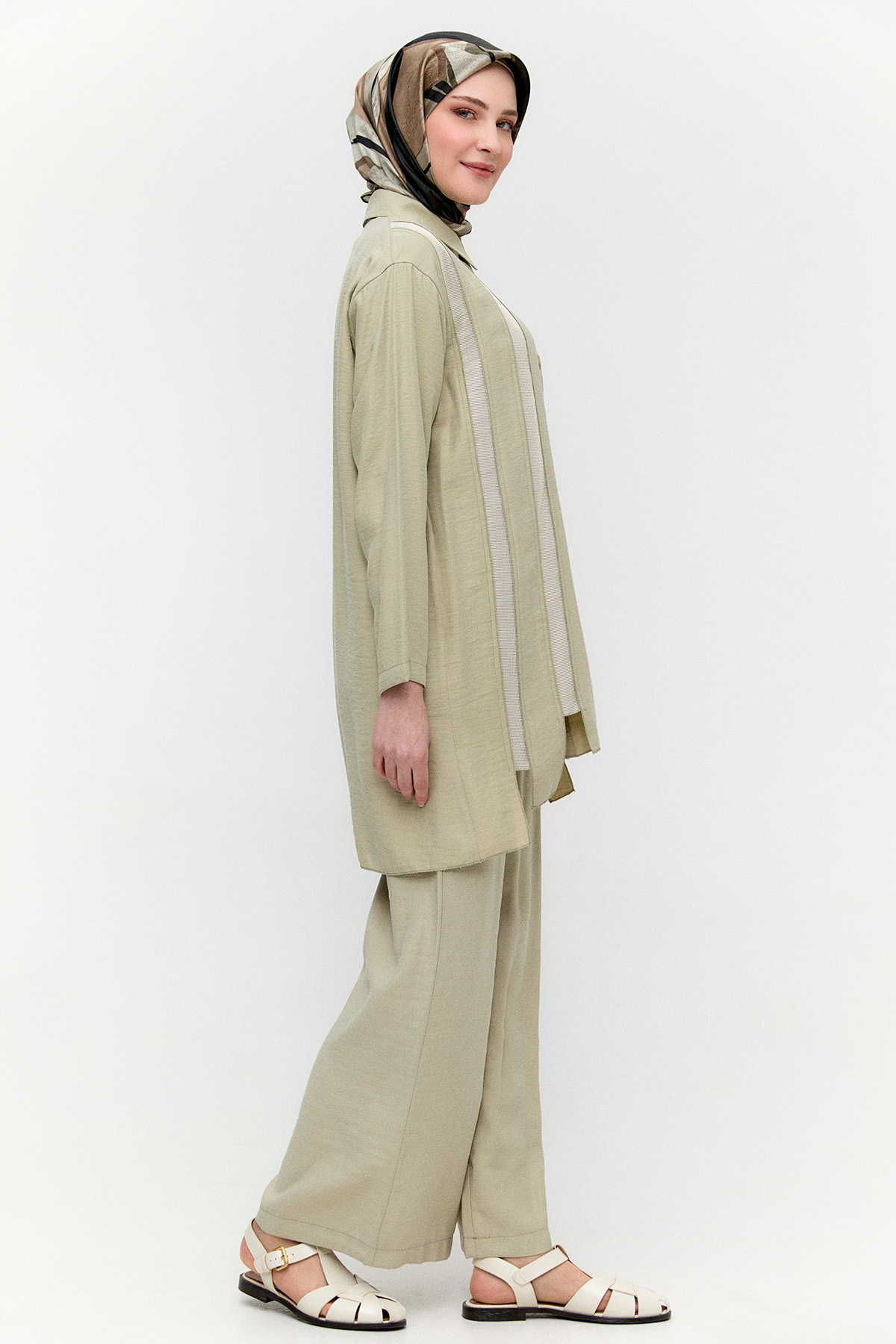 Şeritli File Detaylı İkili Takım, Tesettür Giyim