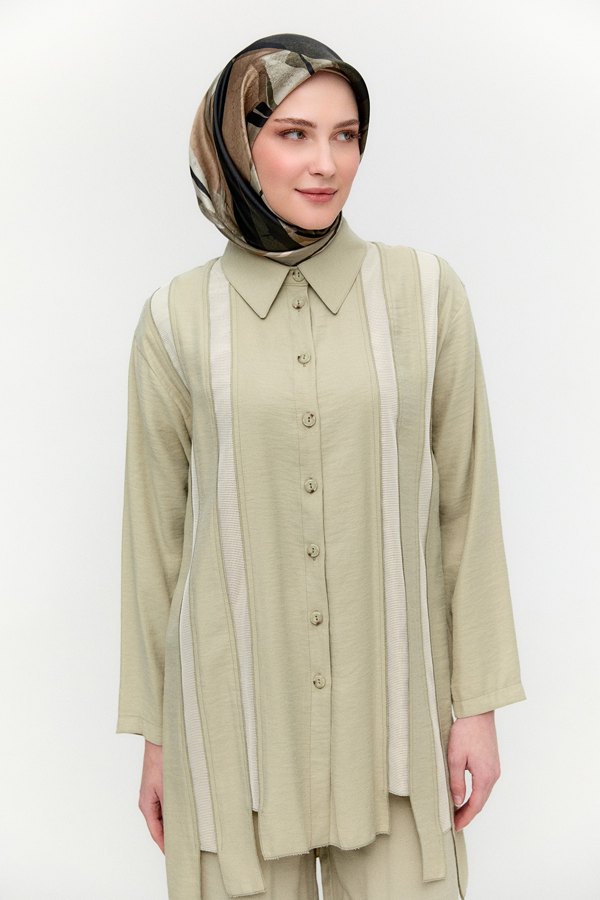 Şeritli File Detaylı İkili Takım, Tesettür Giyim