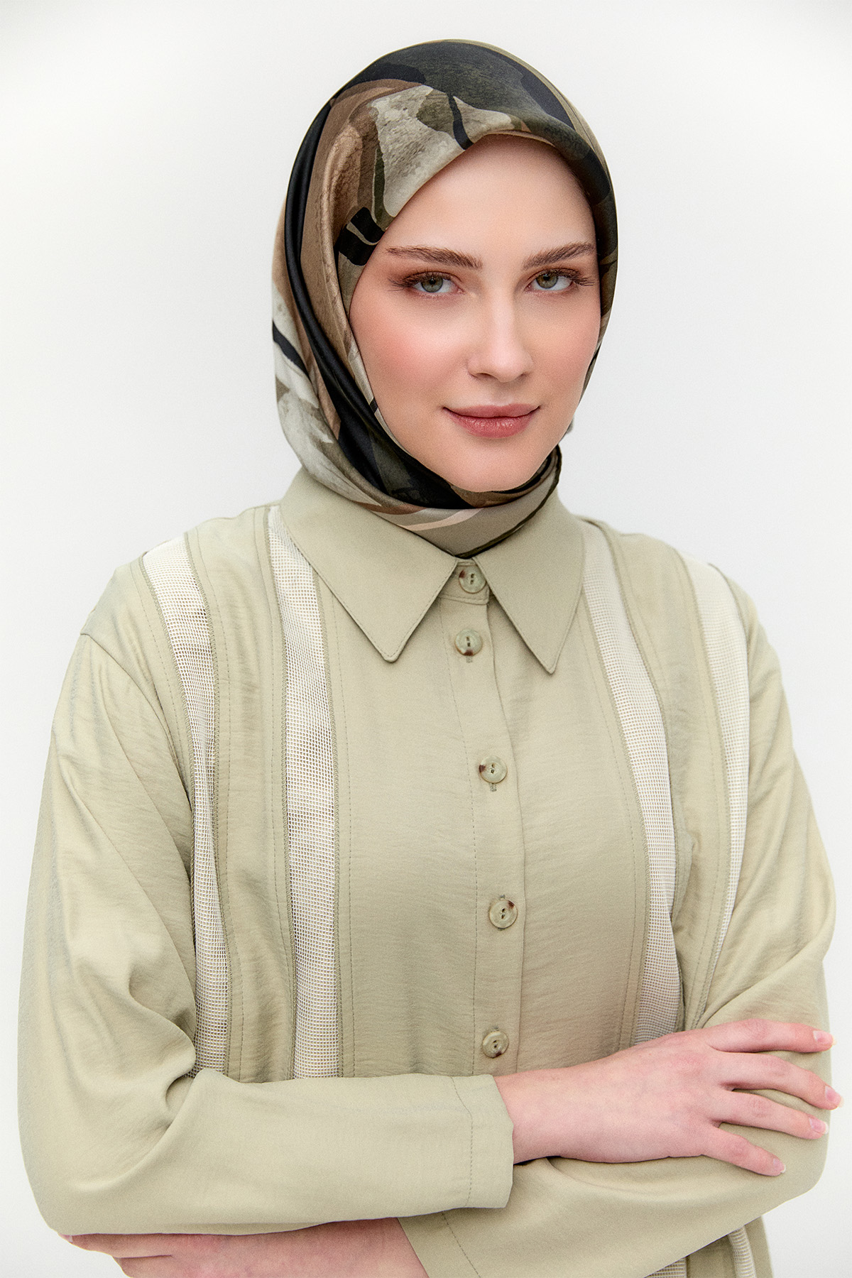 Şeritli File Detaylı İkili Takım, Tesettür Giyim