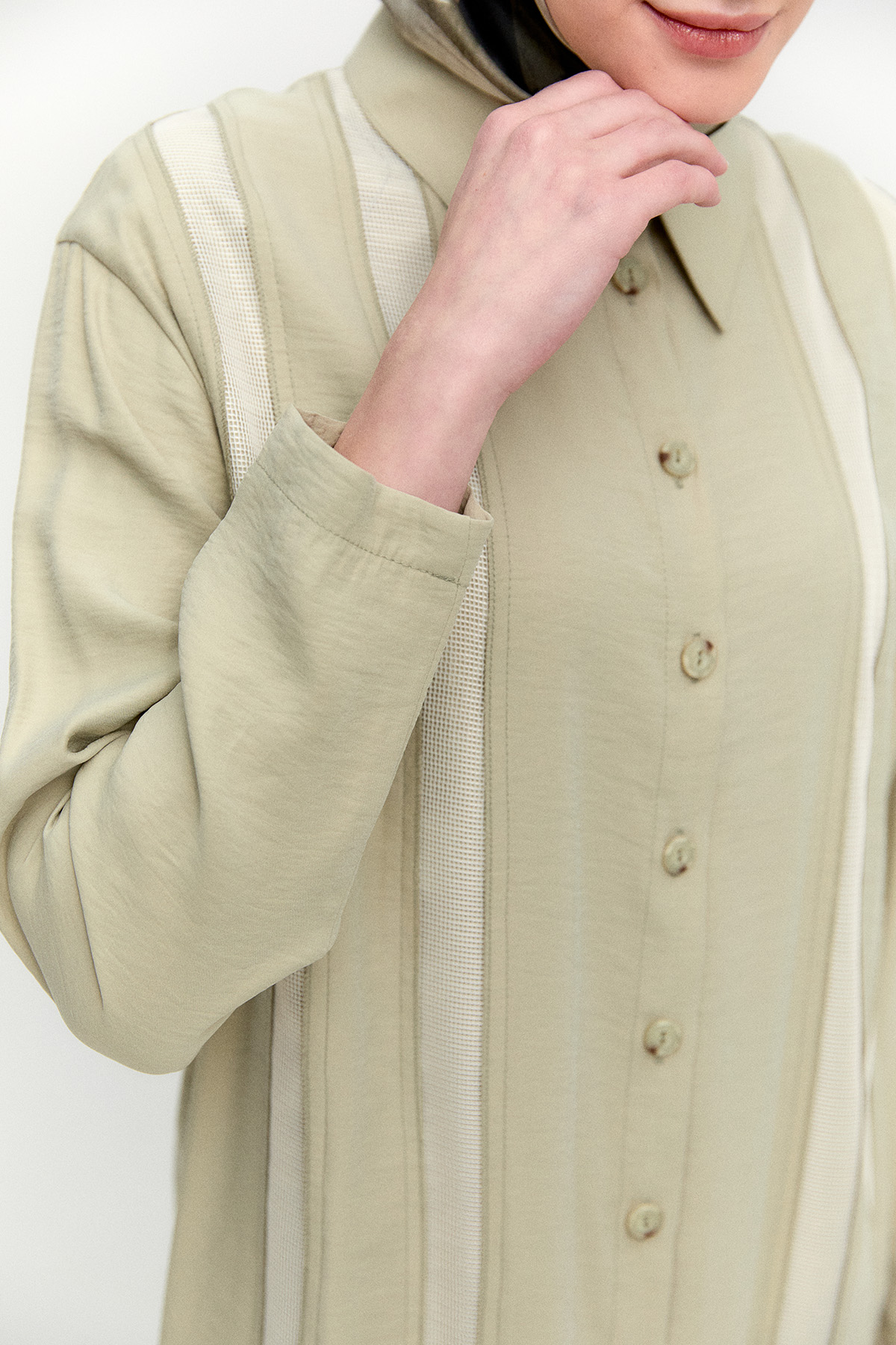 Şeritli File Detaylı İkili Takım, Tesettür Giyim