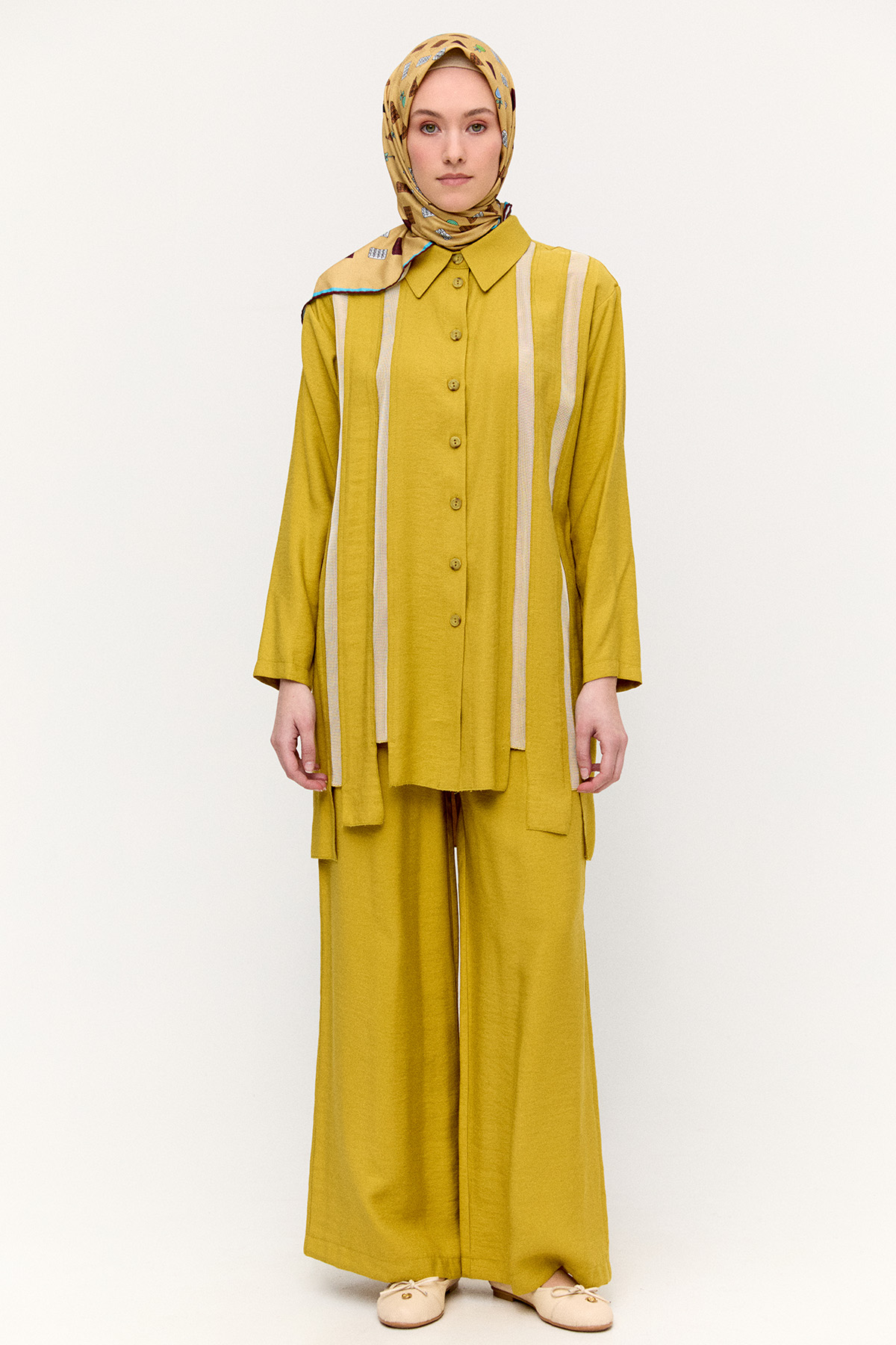 Şeritli File Detaylı İkili Takım, Tesettür Giyim