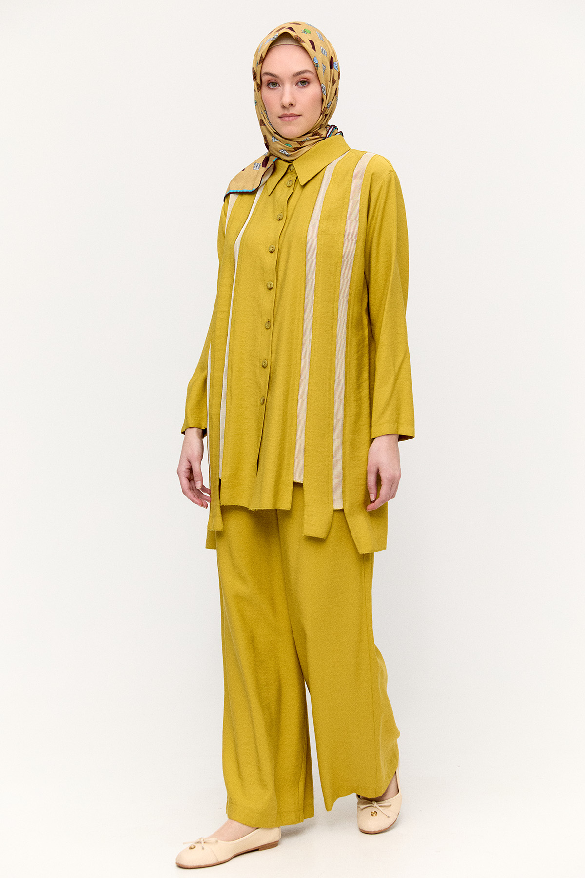 Şeritli File Detaylı İkili Takım, Tesettür Giyim