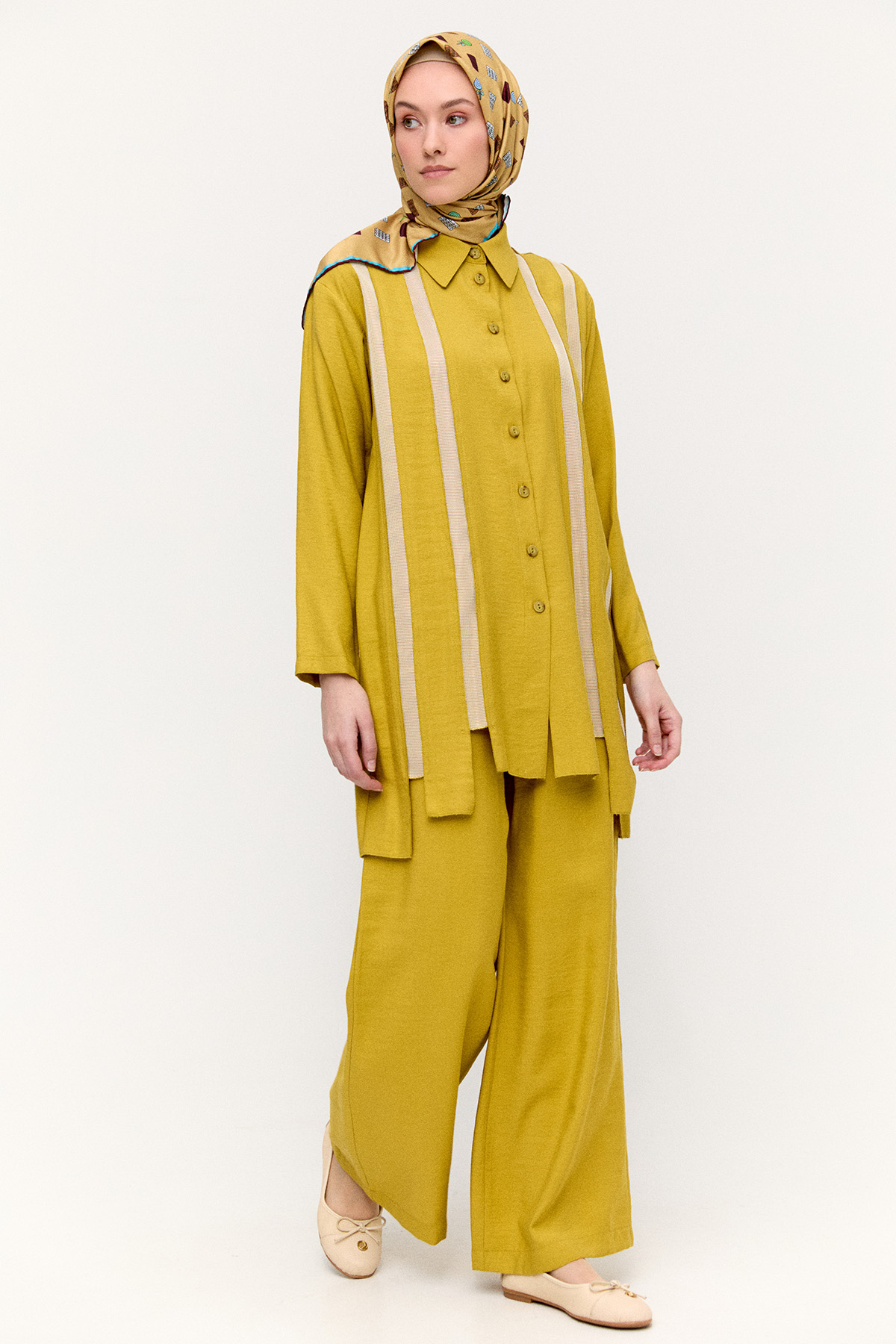 Şeritli File Detaylı İkili Takım, Tesettür Giyim