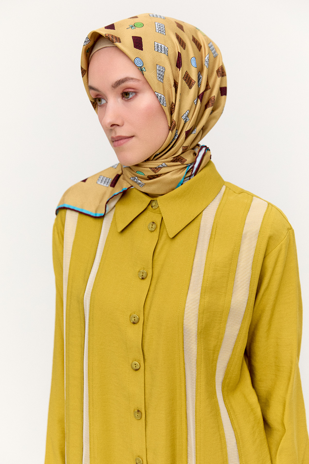 Şeritli File Detaylı İkili Takım, Tesettür Giyim