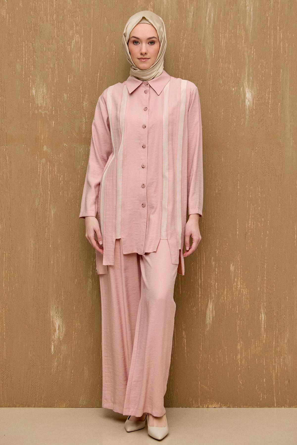 Şeritli File Detaylı İkili Takım, Tesettür Giyim