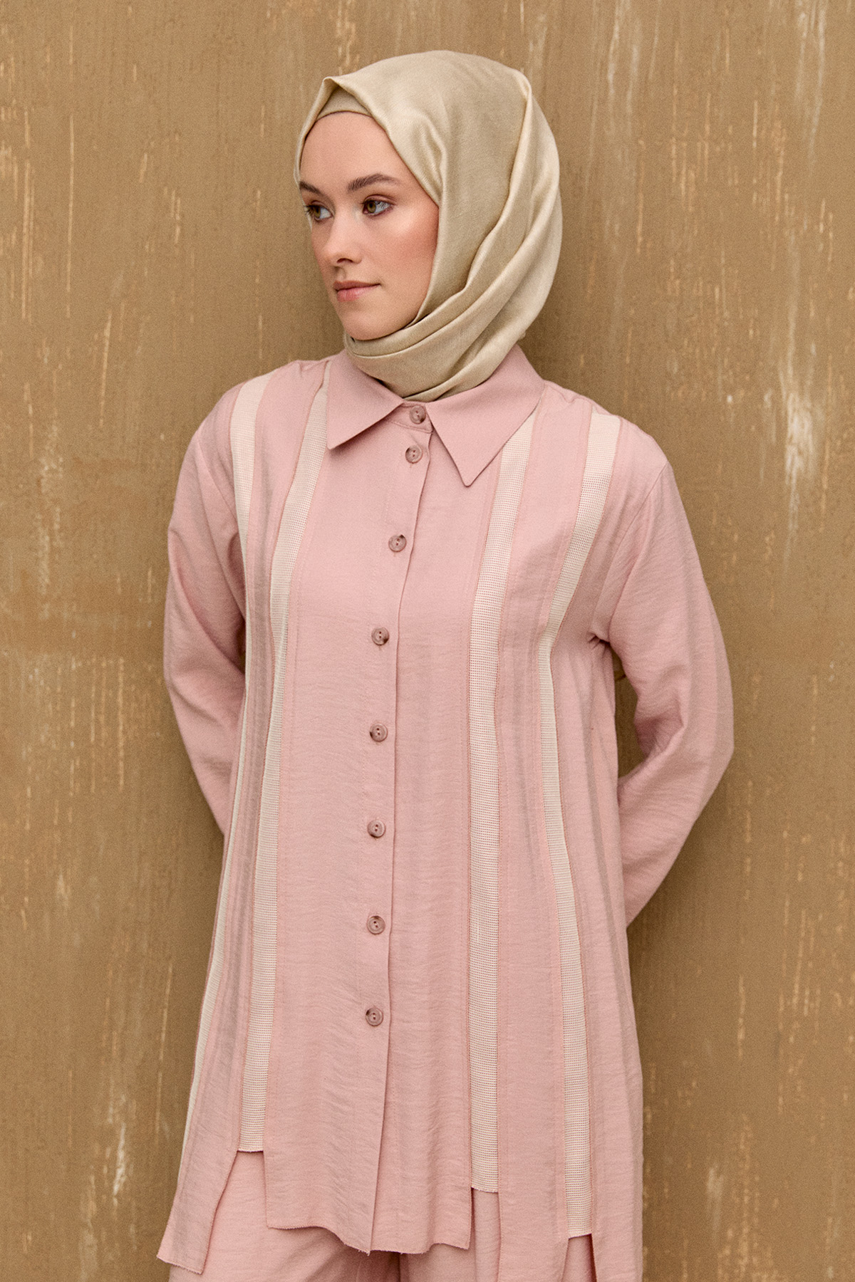 Şeritli File Detaylı İkili Takım, Tesettür Giyim