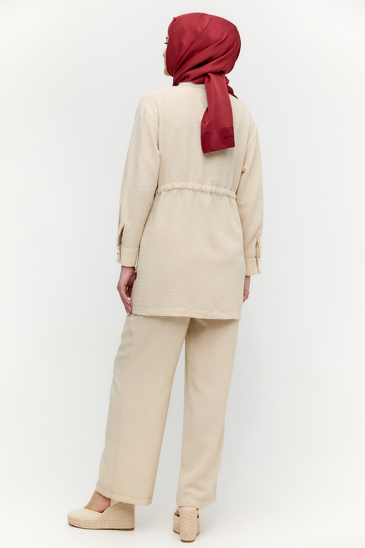 Keten Görünümlü Çiçekli İkili Takım, Tesettür Giyim