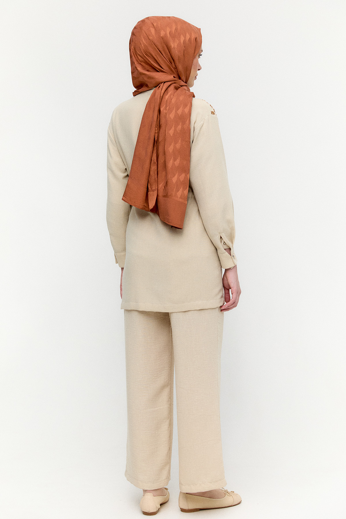 Keten Görünümlü Çiçekli İkili Takım, Tesettür Giyim