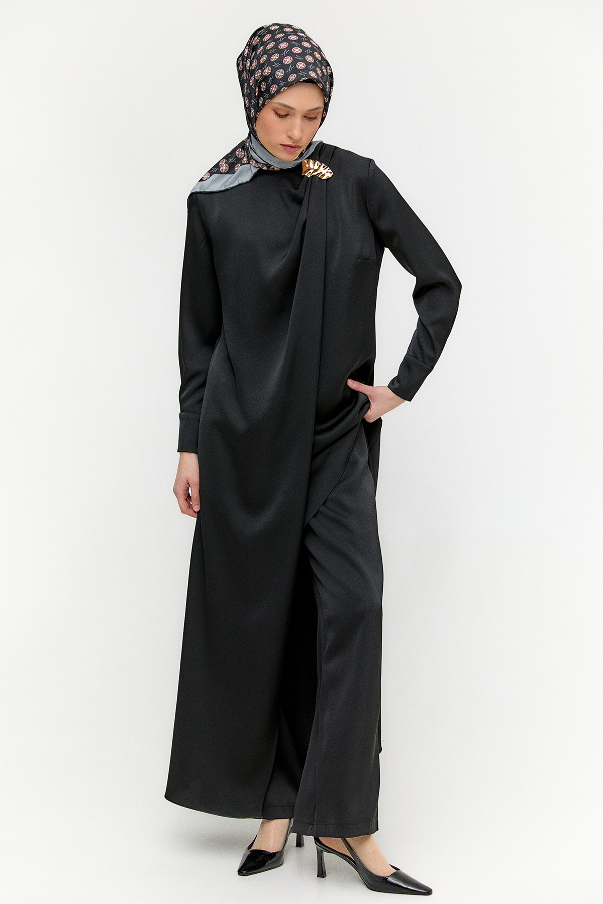 Asimetrik Saten İkili Takım, Tesettür Giyim