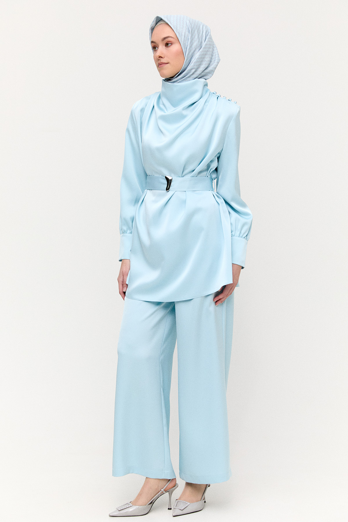 Degaje Yakalı Saten İkili Takım, Tesettür Giyim