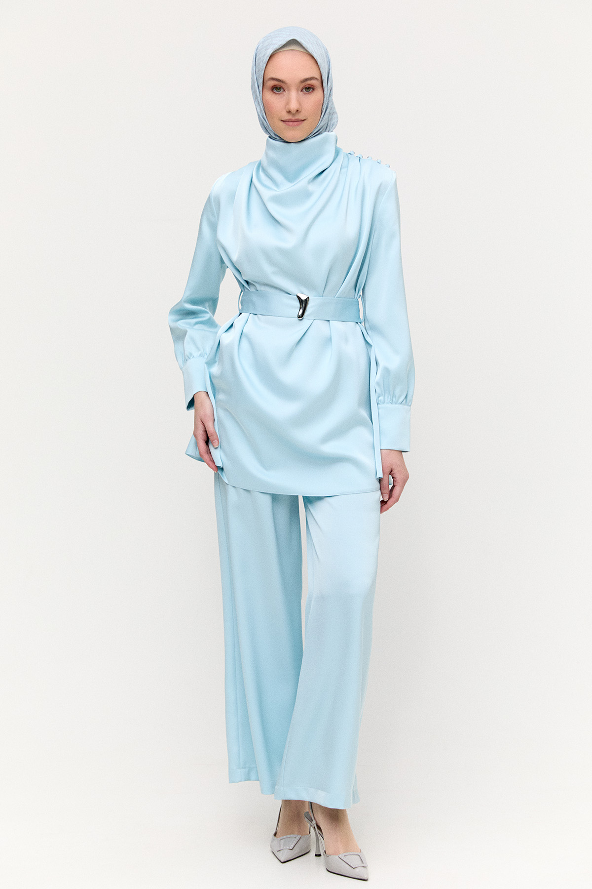 Degaje Yakalı Saten İkili Takım, Tesettür Giyim