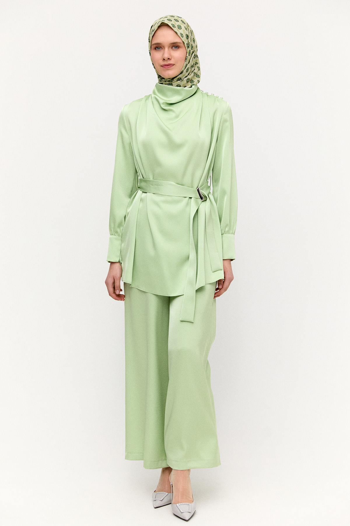 Degaje Yakalı Saten İkili Takım, Tesettür Giyim