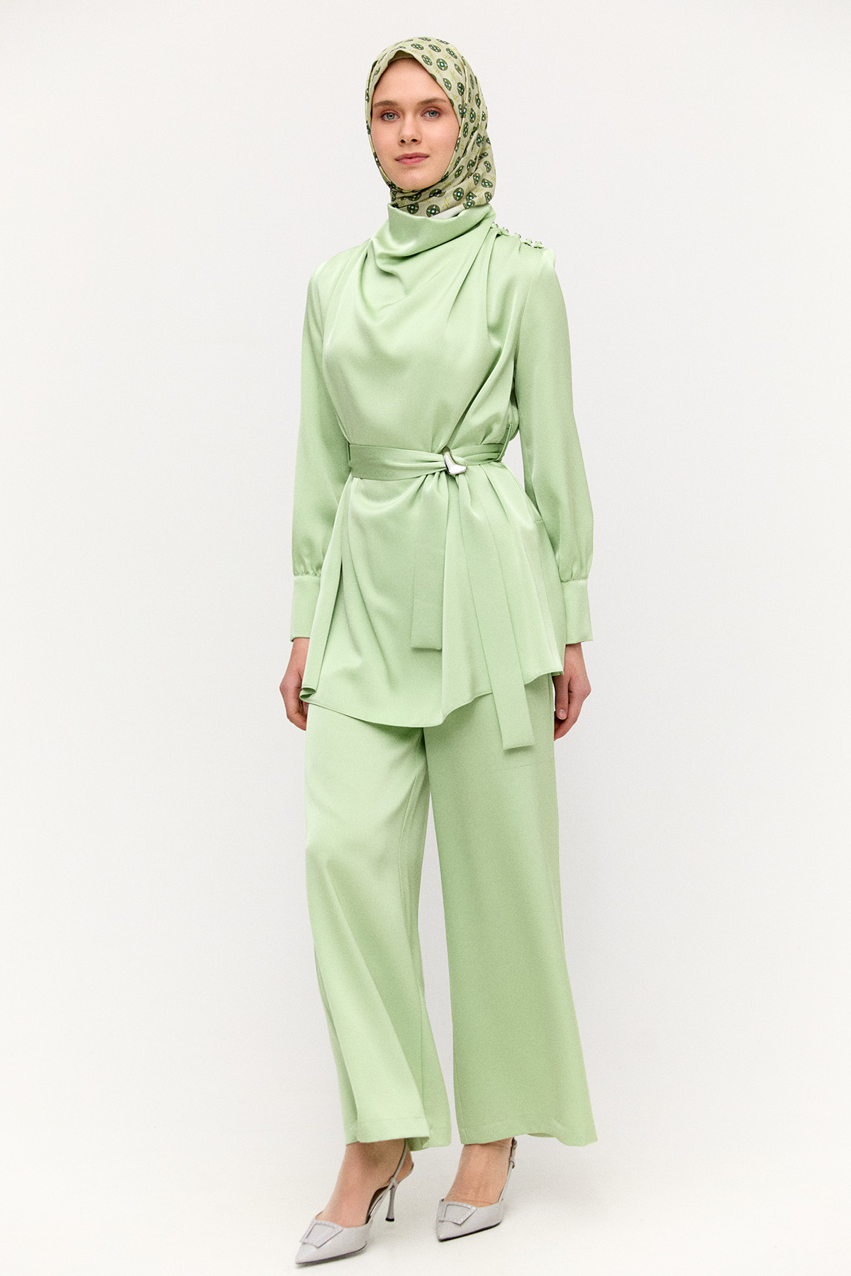 Degaje Yakalı Saten İkili Takım, Tesettür Giyim