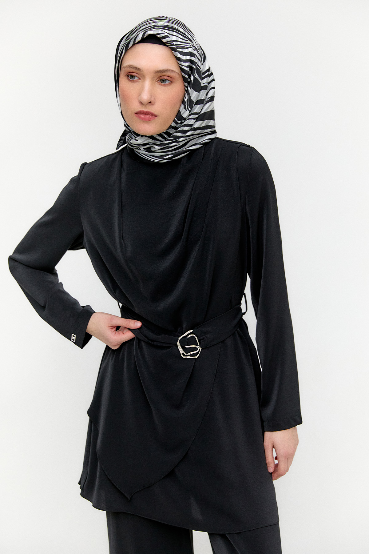 Drapeli Kemerli İkili Takım, Tesettür Giyim