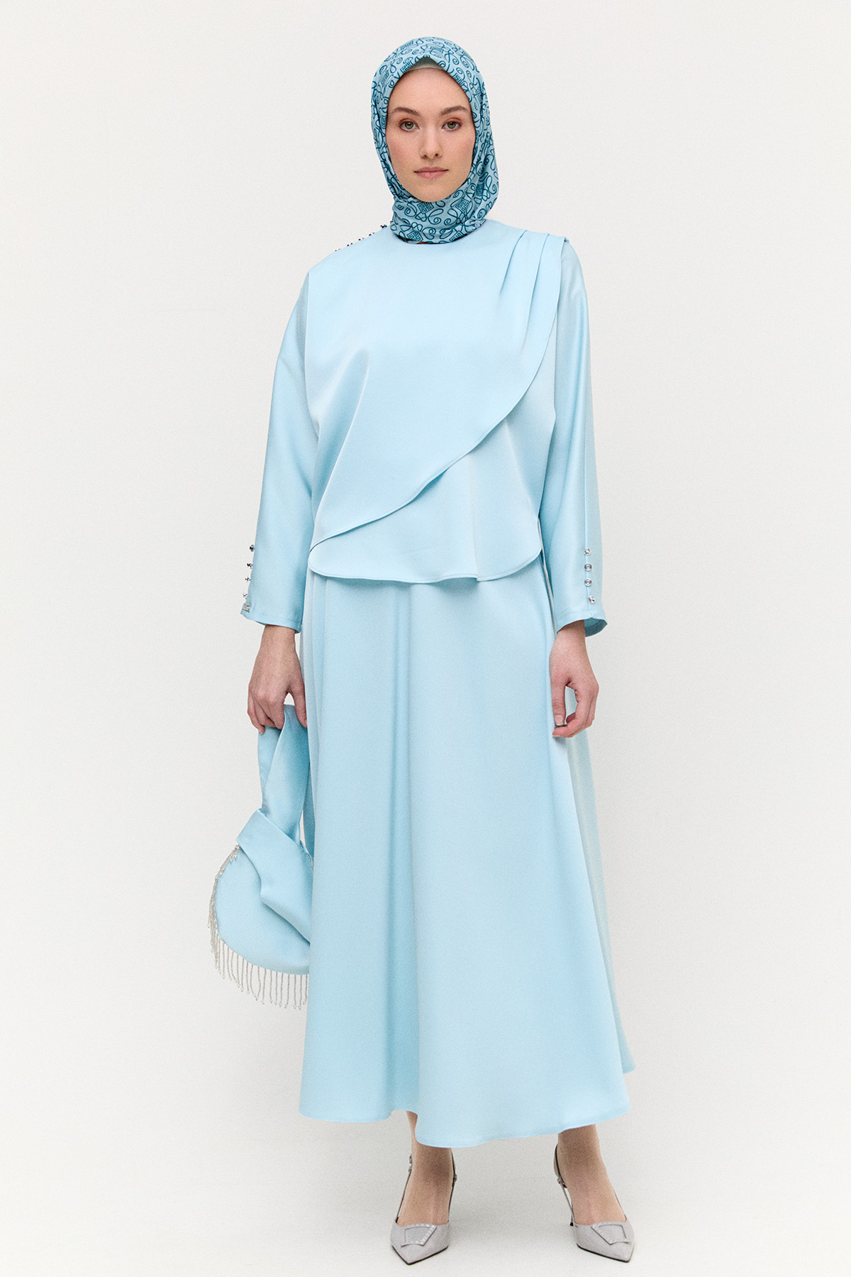 Drapeli Saten İkili Takım, Tesettür Giyim