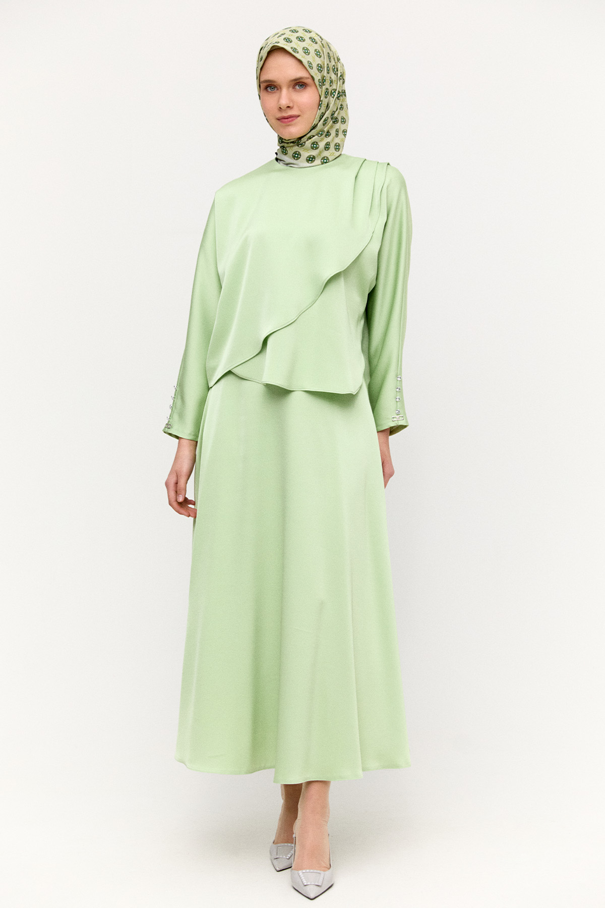 Drapeli Saten İkili Takım, Tesettür Giyim