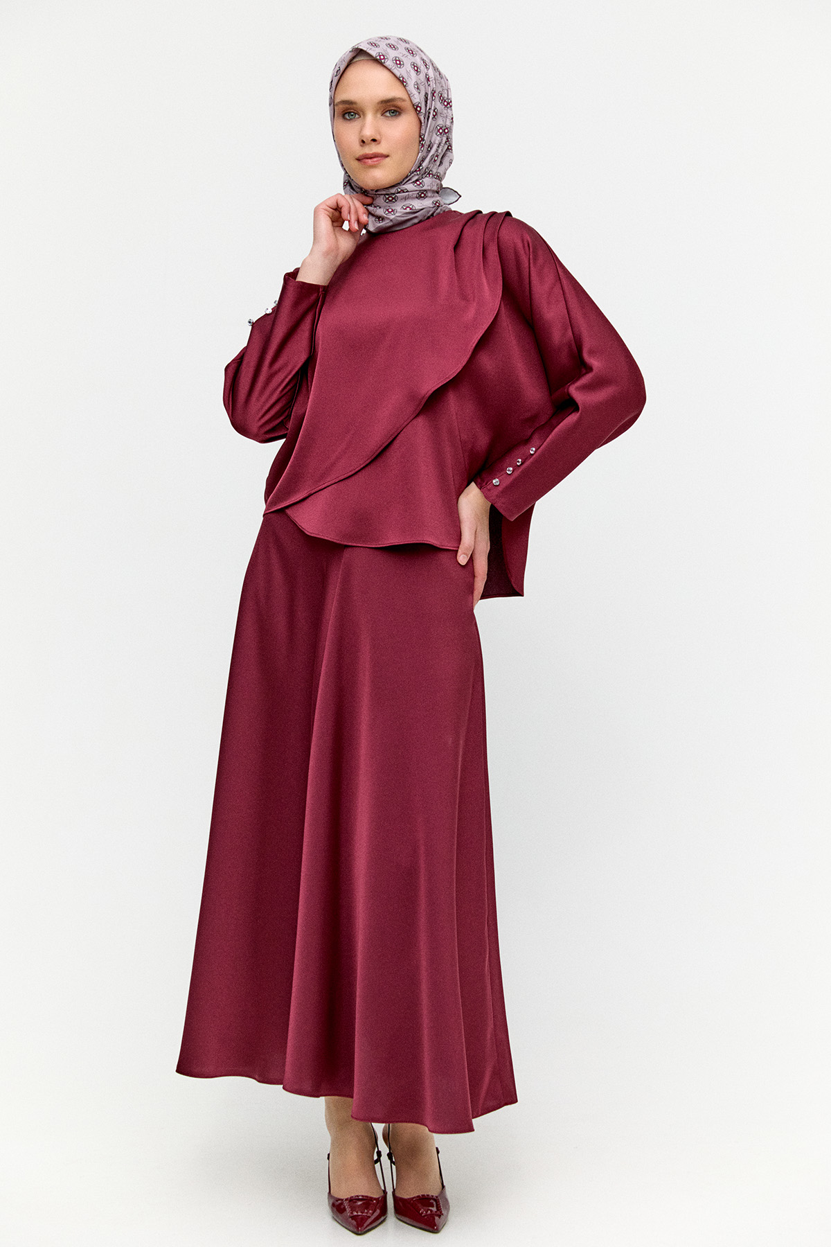 Drapeli Saten İkili Takım, Tesettür Giyim