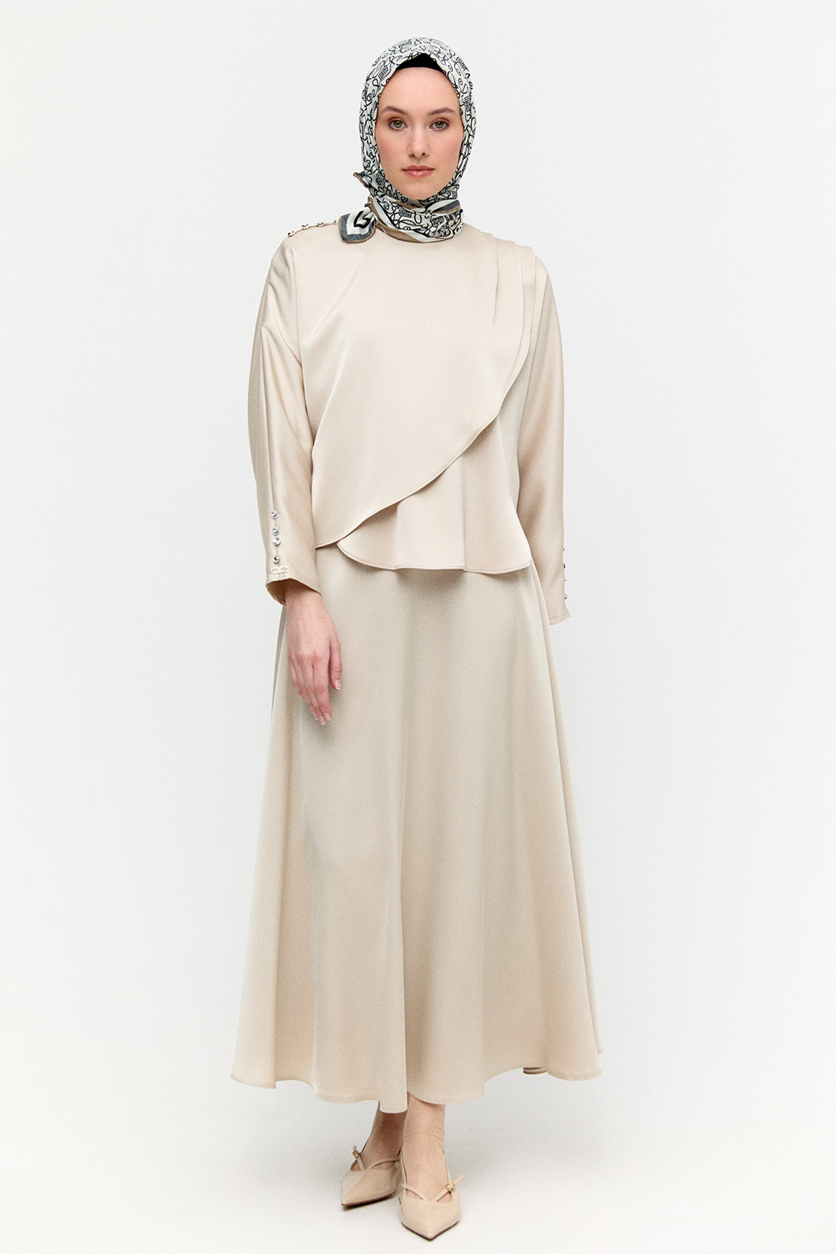 Drapeli Saten İkili Takım, Tesettür Giyim