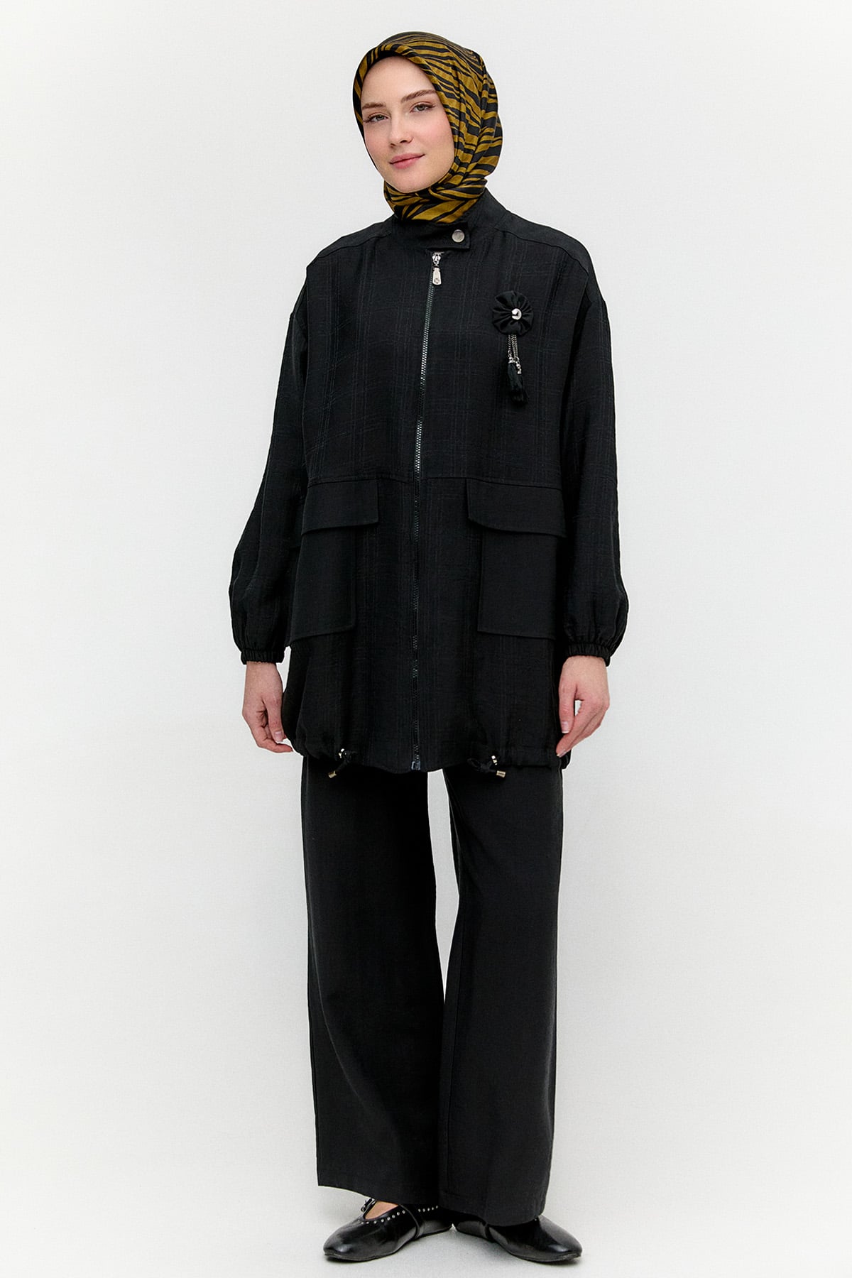 Çizgi Dokulu Oversize İkili Takım, Tesettür Giyim