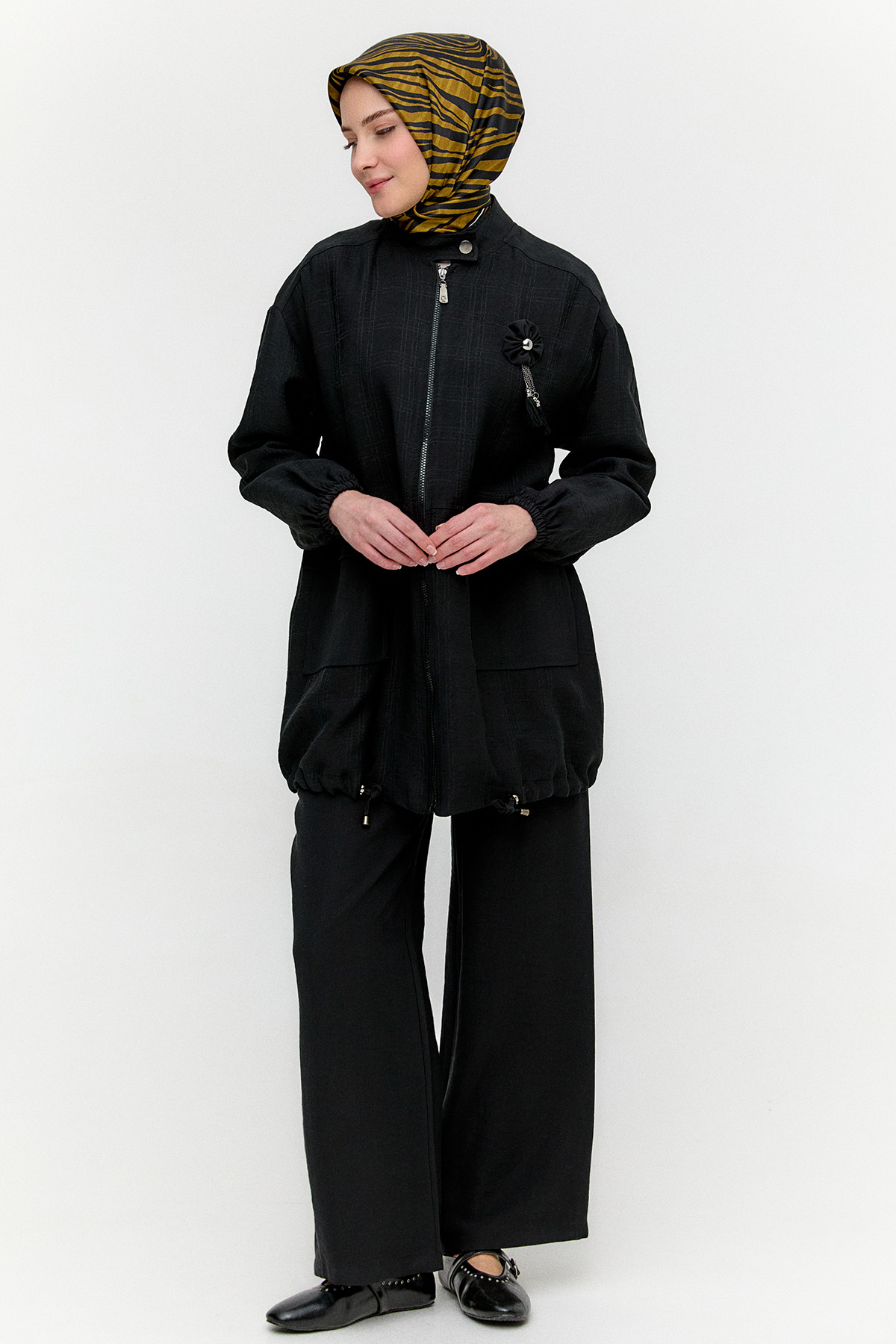 Çizgi Dokulu Oversize İkili Takım, Tesettür Giyim