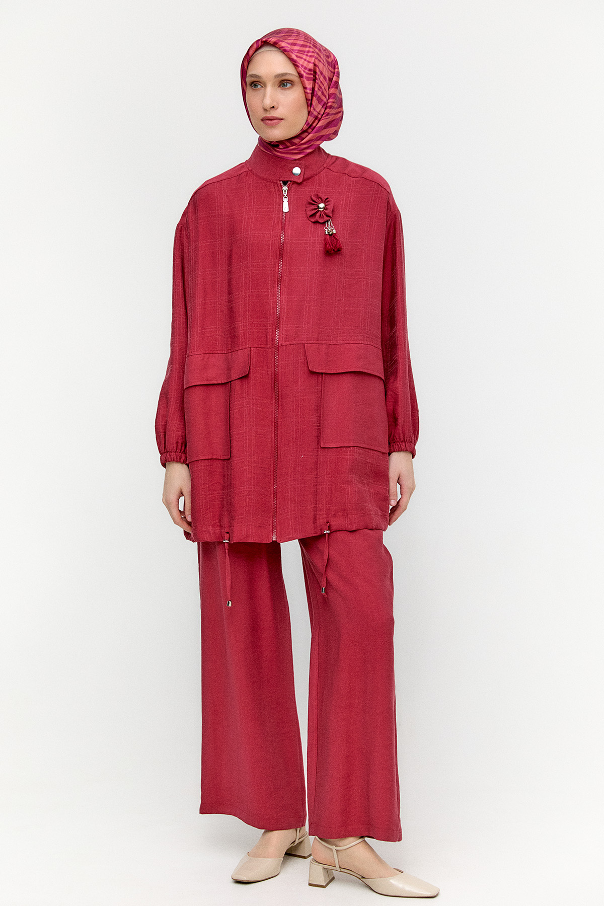 Çizgi Dokulu Oversize İkili Takım, Tesettür Giyim