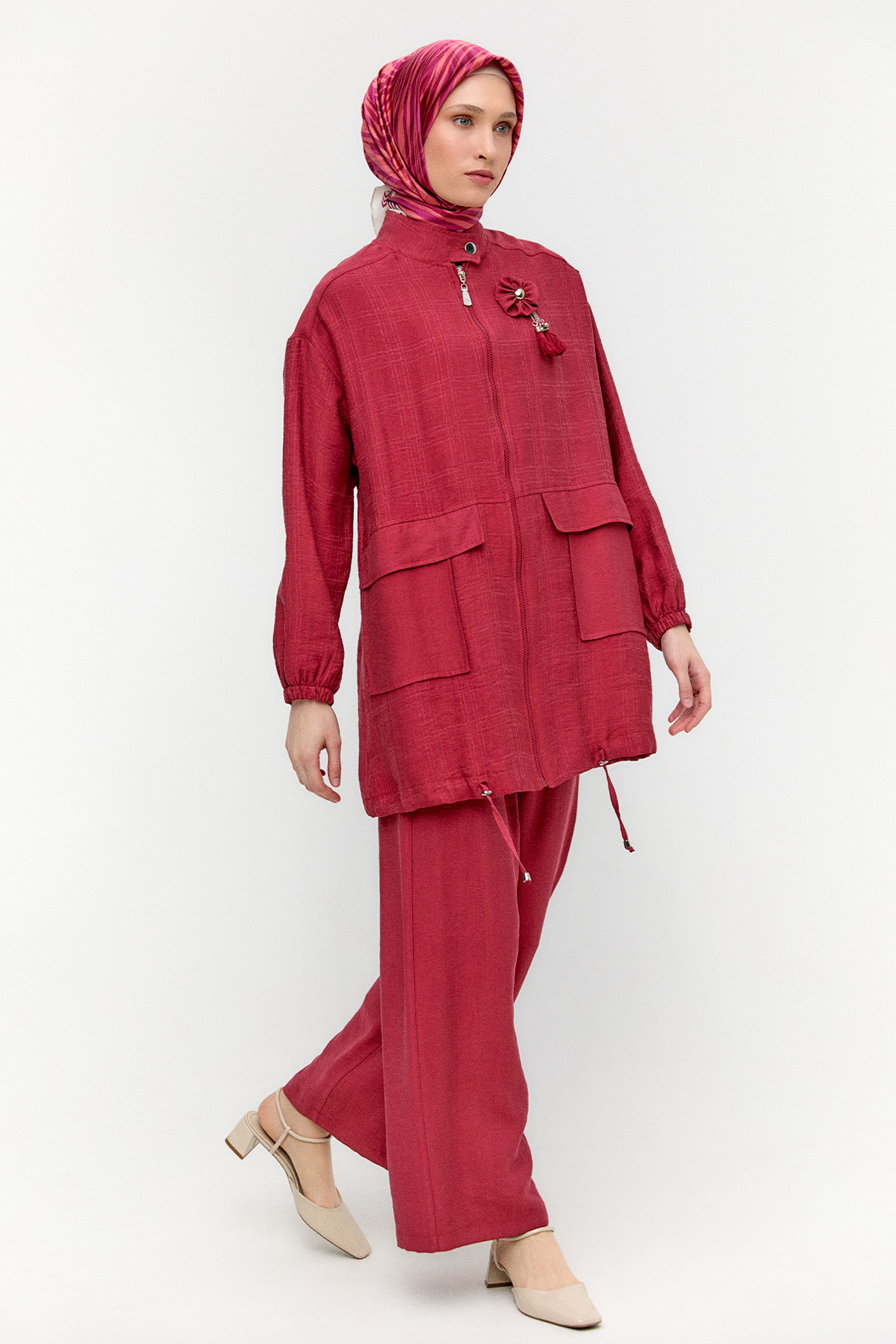 Çizgi Dokulu Oversize İkili Takım, Tesettür Giyim