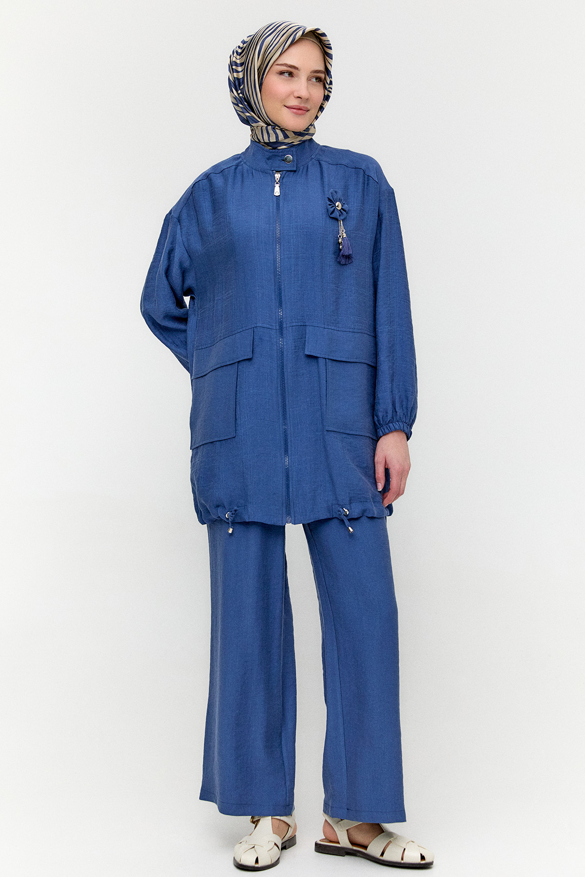 Çizgi Dokulu Oversize İkili Takım, Tesettür Giyim